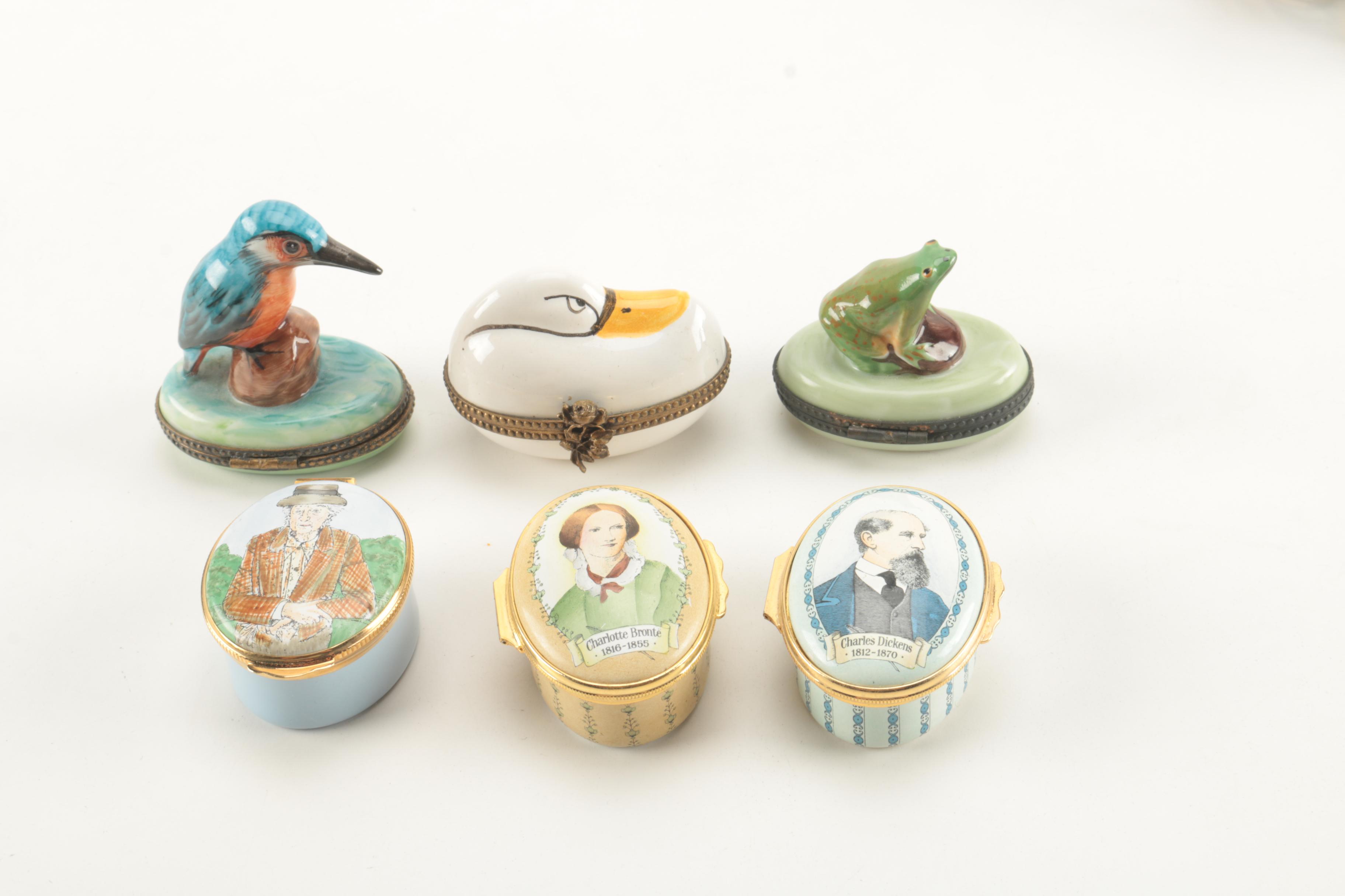 Porcelain Boxes Including Halcyon Days Enamels