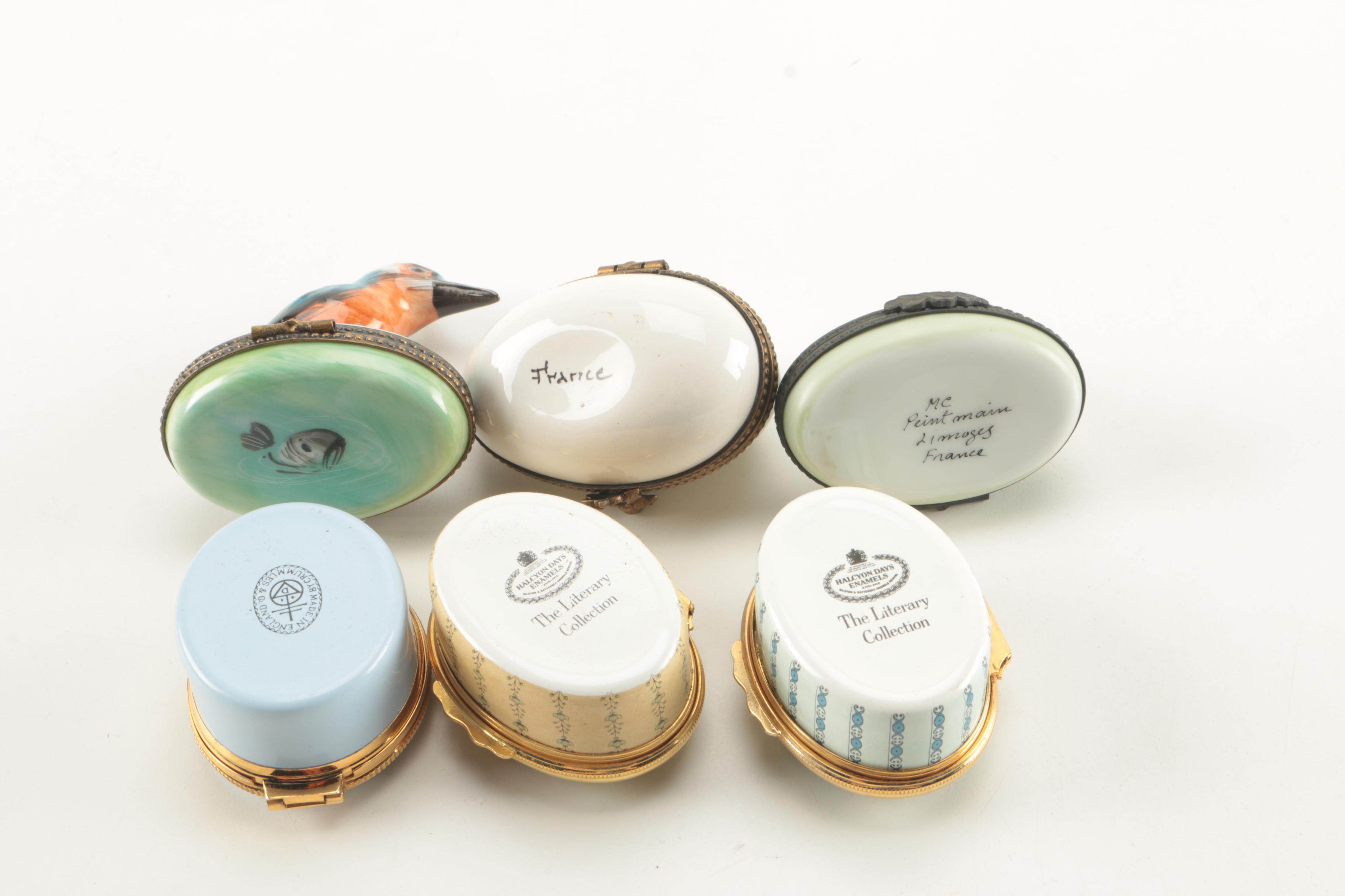 Porcelain Boxes Including Halcyon Days Enamels