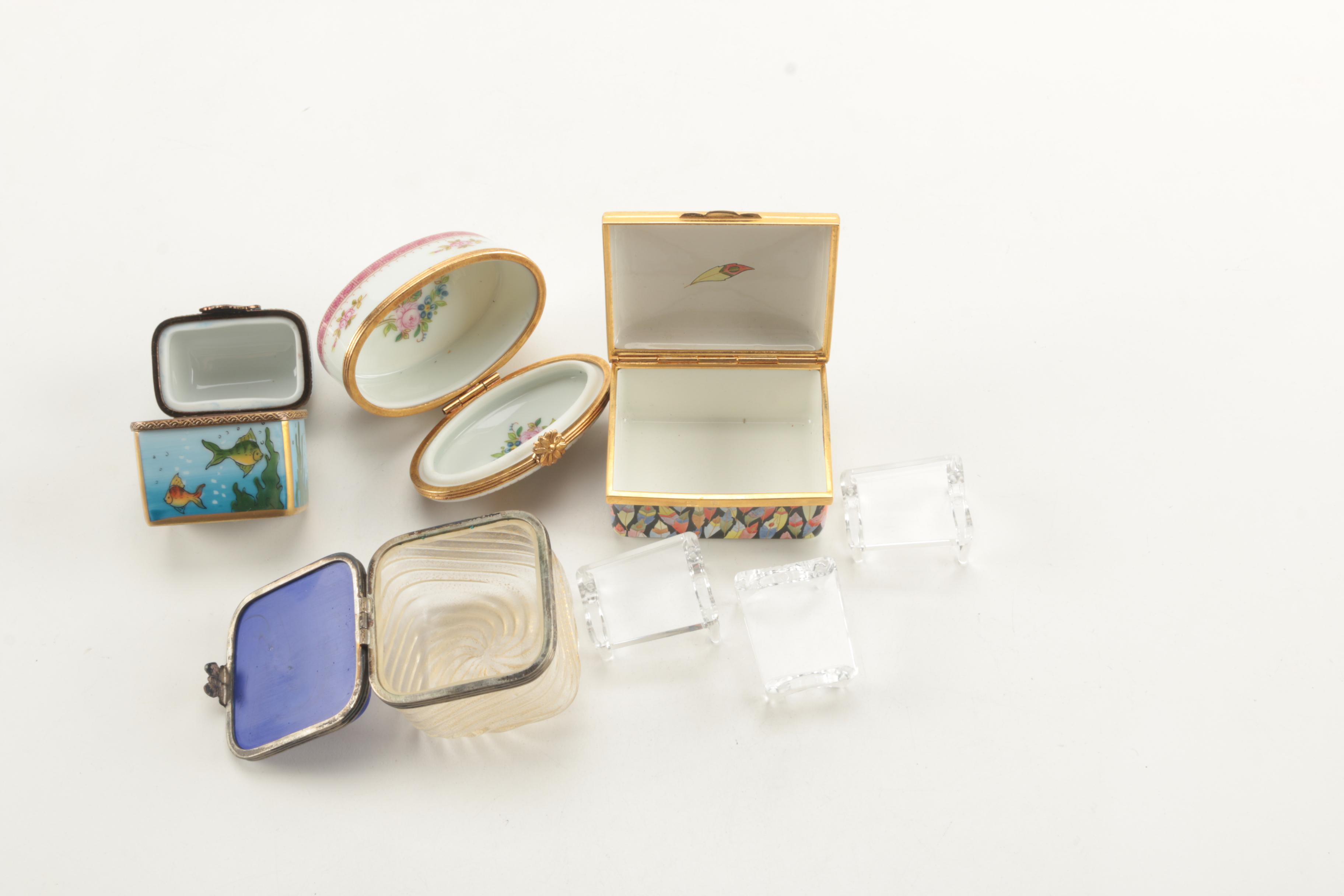 Porcelain Boxes Including Halcyon Days Enamels