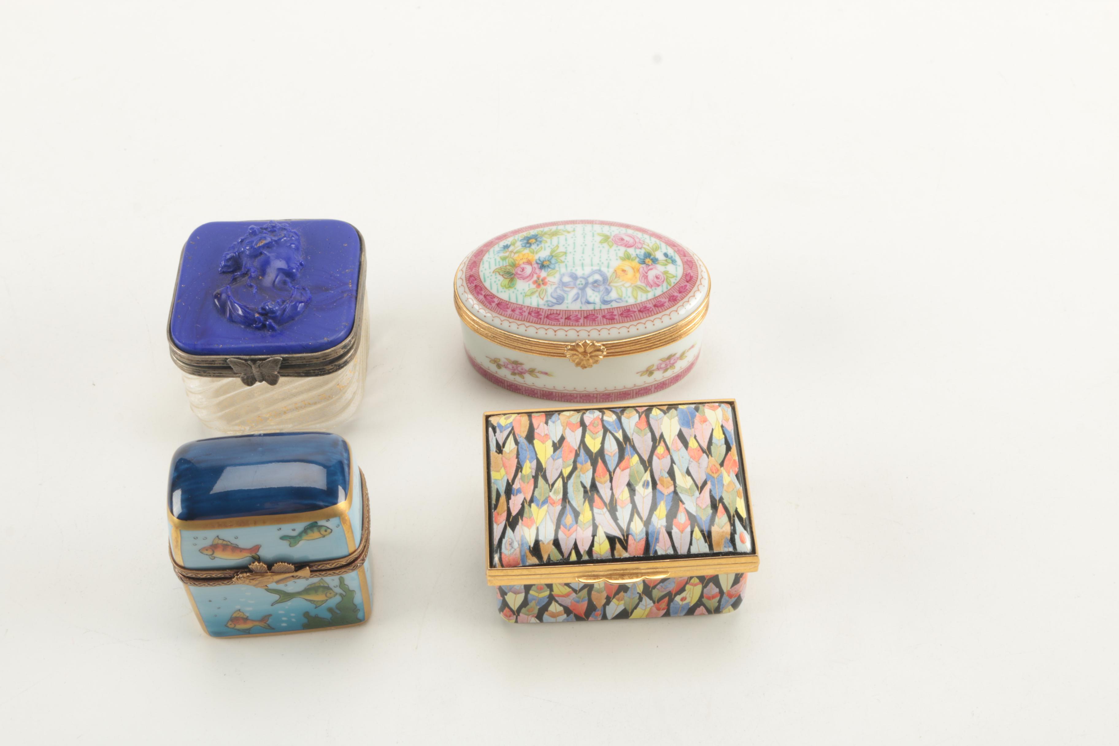 Porcelain Boxes Including Halcyon Days Enamels