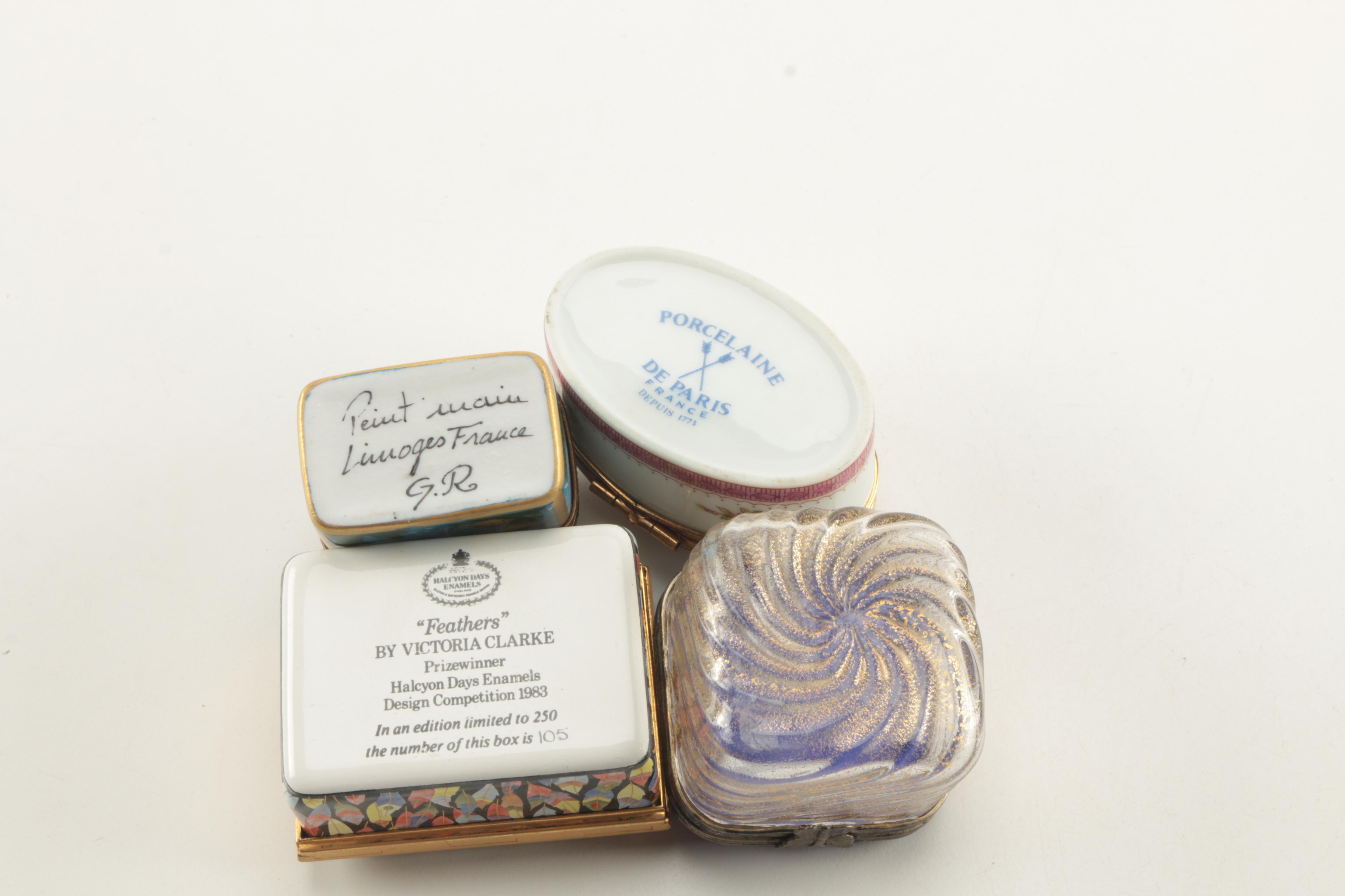 Porcelain Boxes Including Halcyon Days Enamels