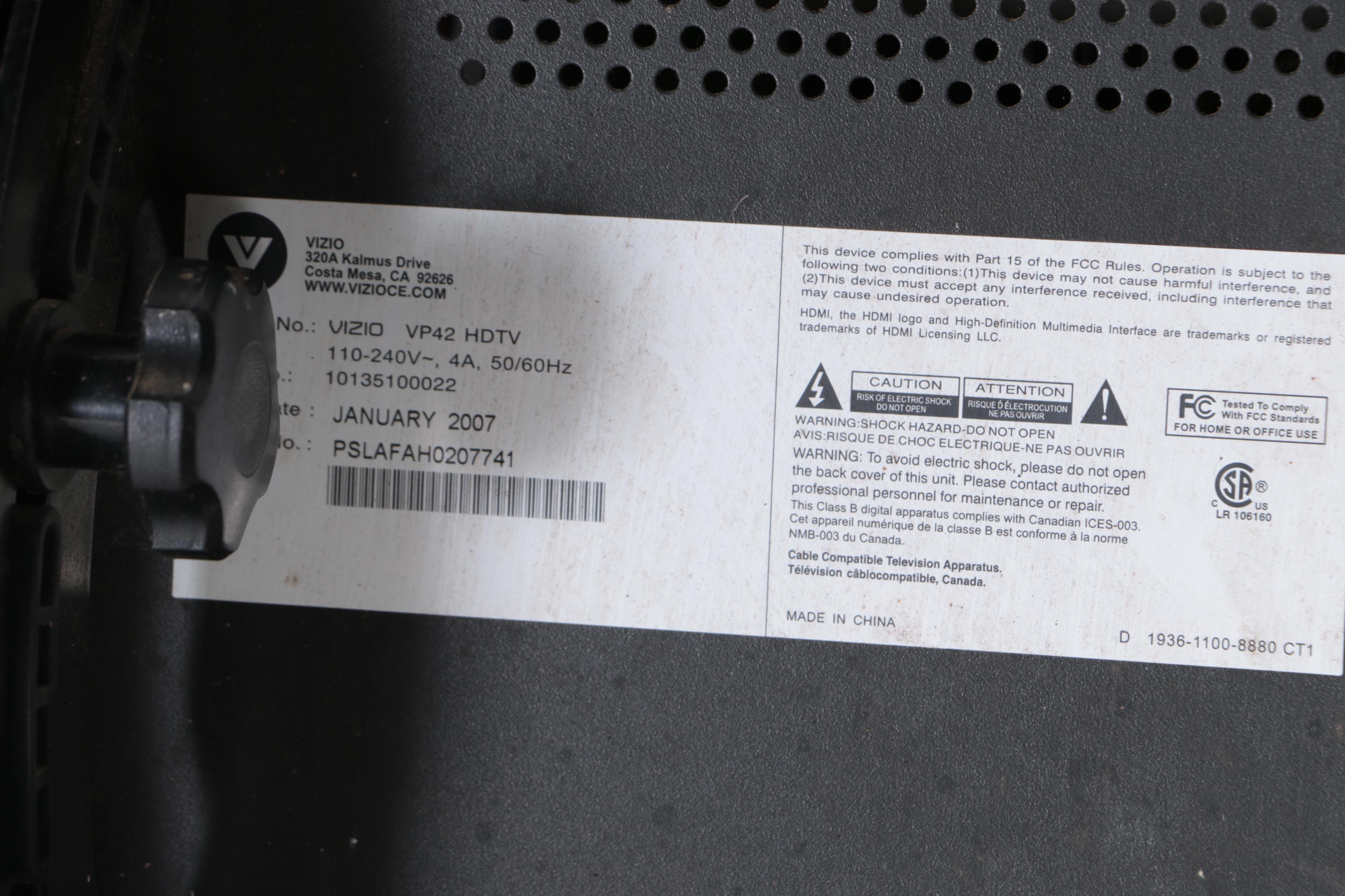 Vizio 42" Flat Screen Television