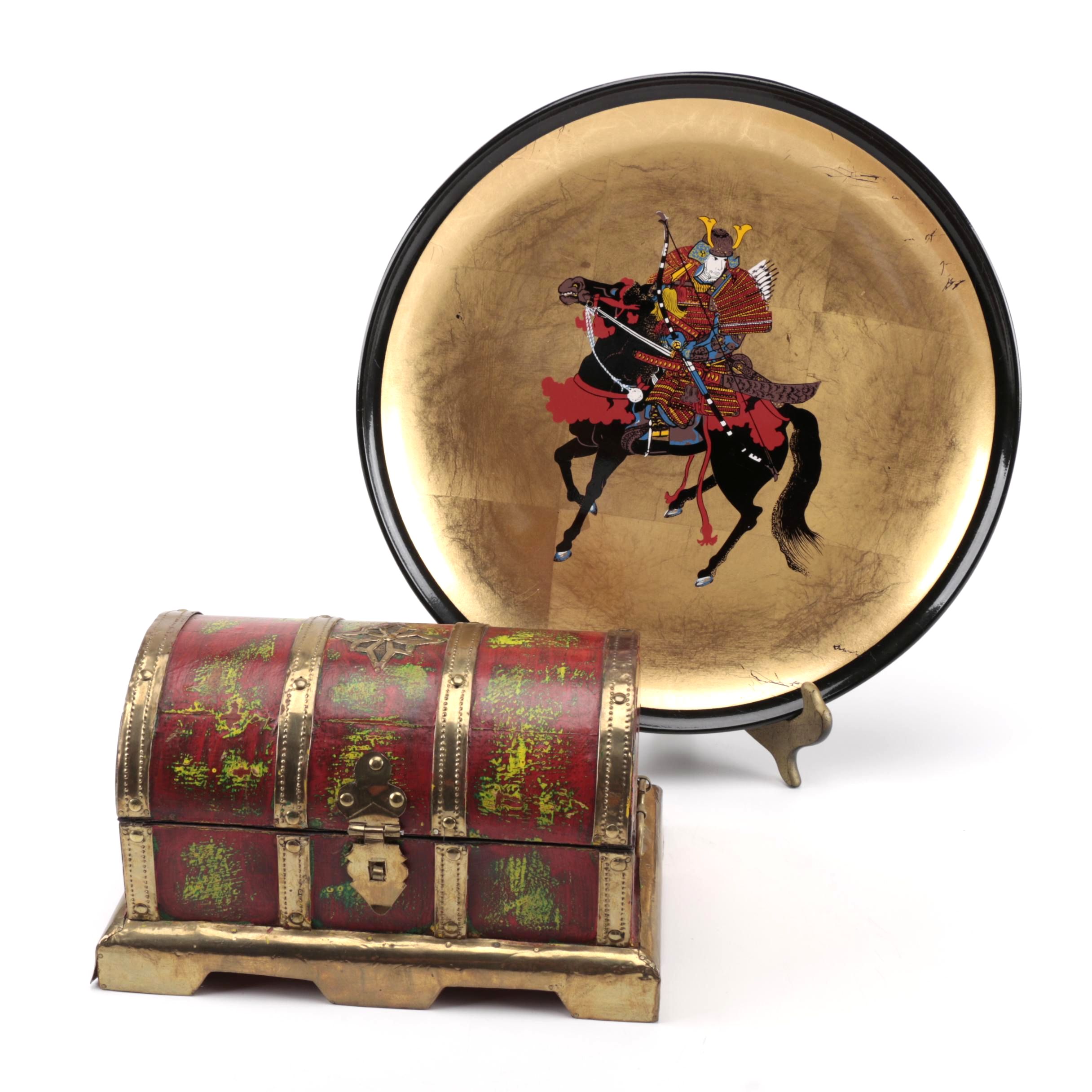 Decorative Wooden Box and Japanese China Plate