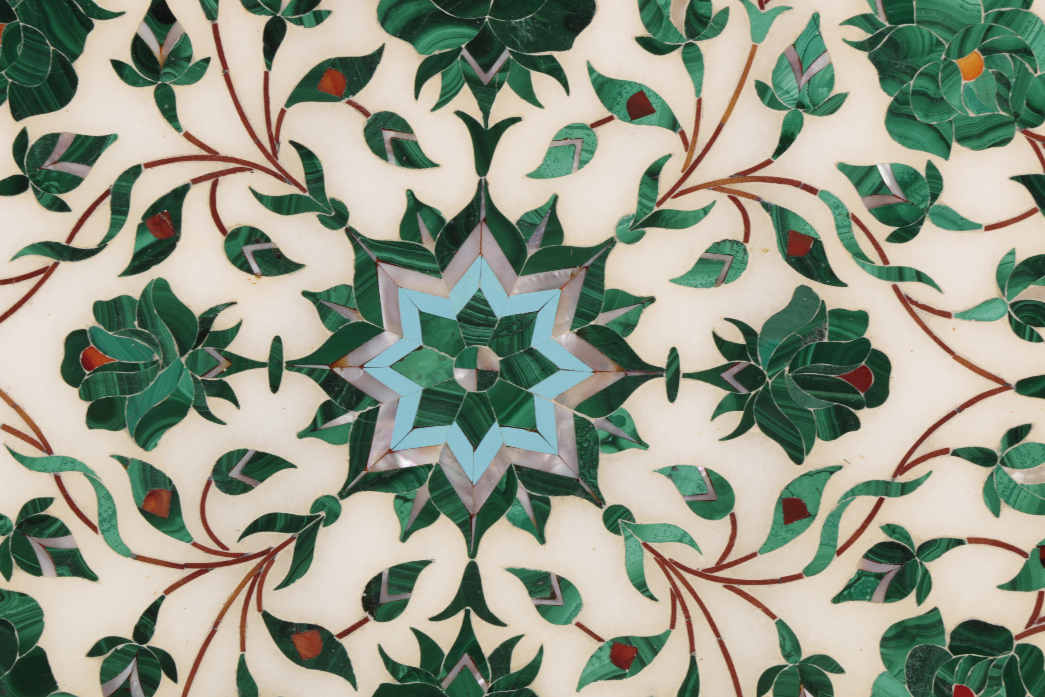 Marble Tray With Malachite and Mother of Pearl Inlay