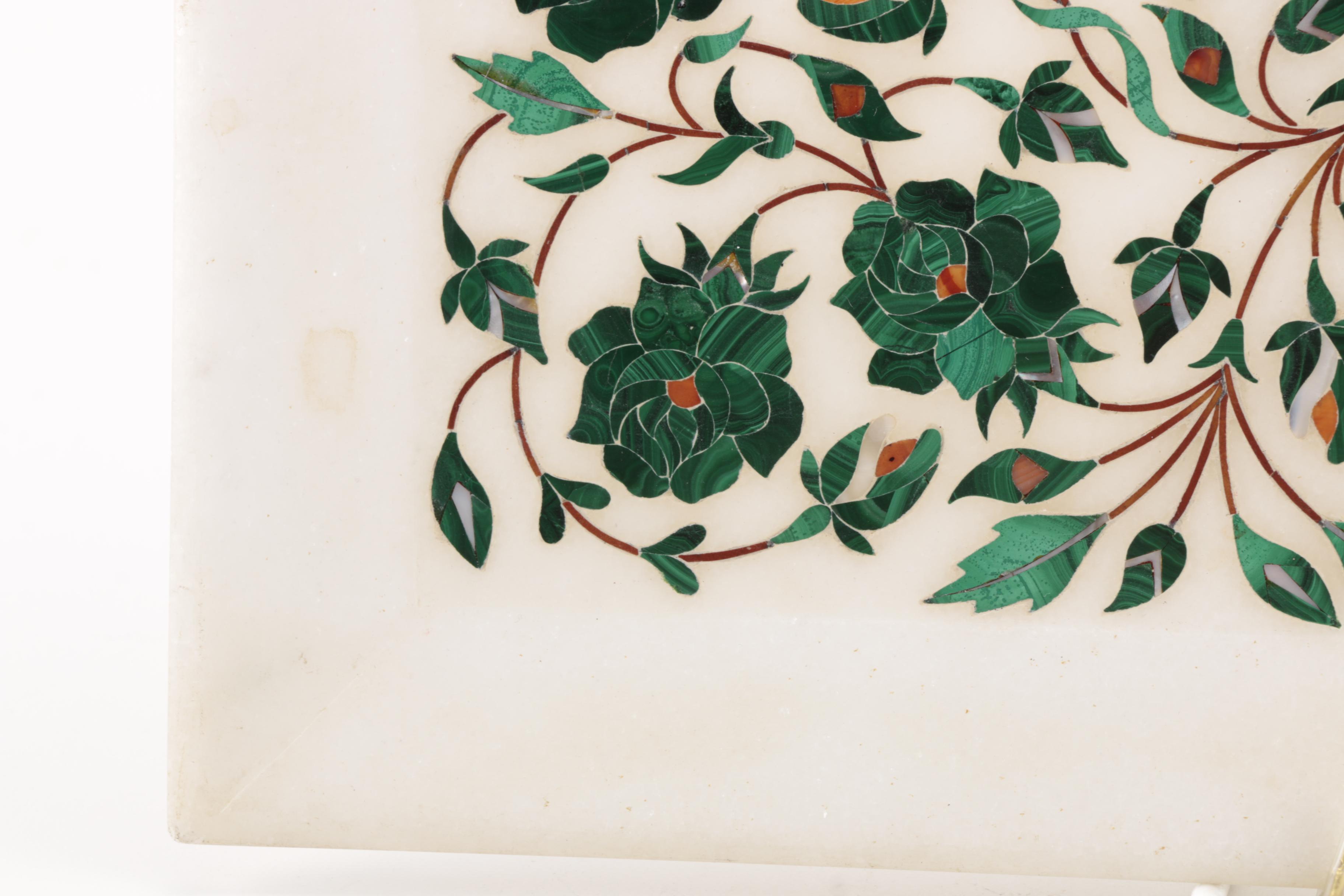 Marble Tray With Malachite and Mother of Pearl Inlay