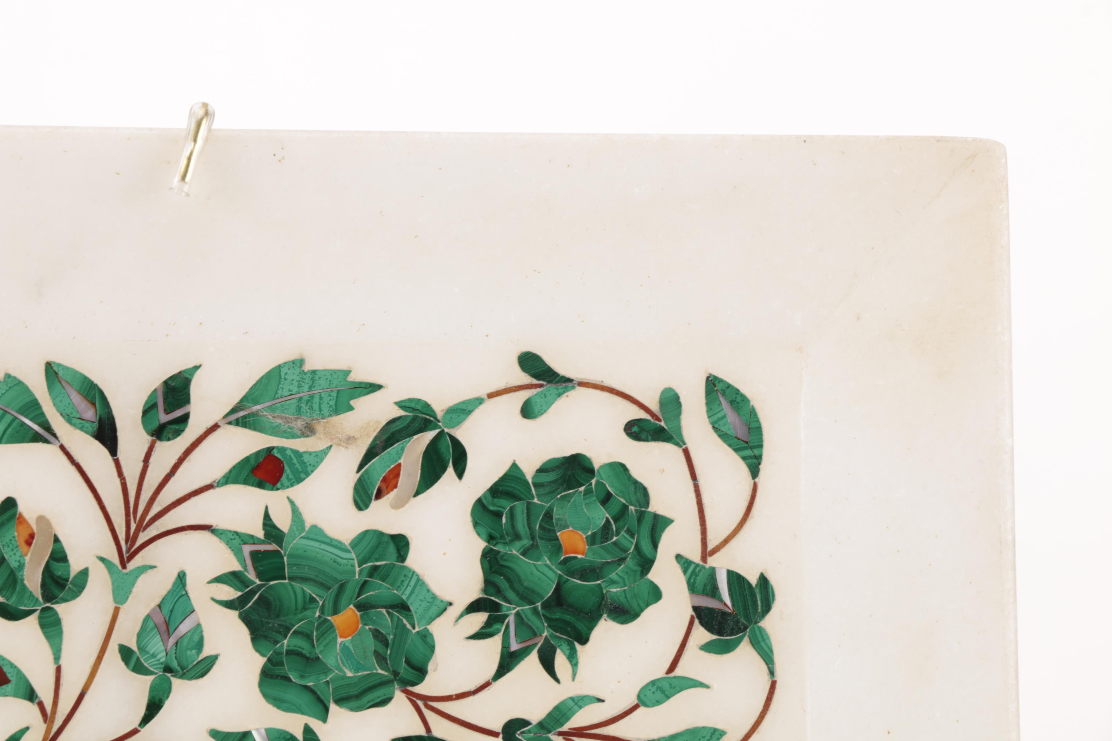 Marble Tray With Malachite and Mother of Pearl Inlay