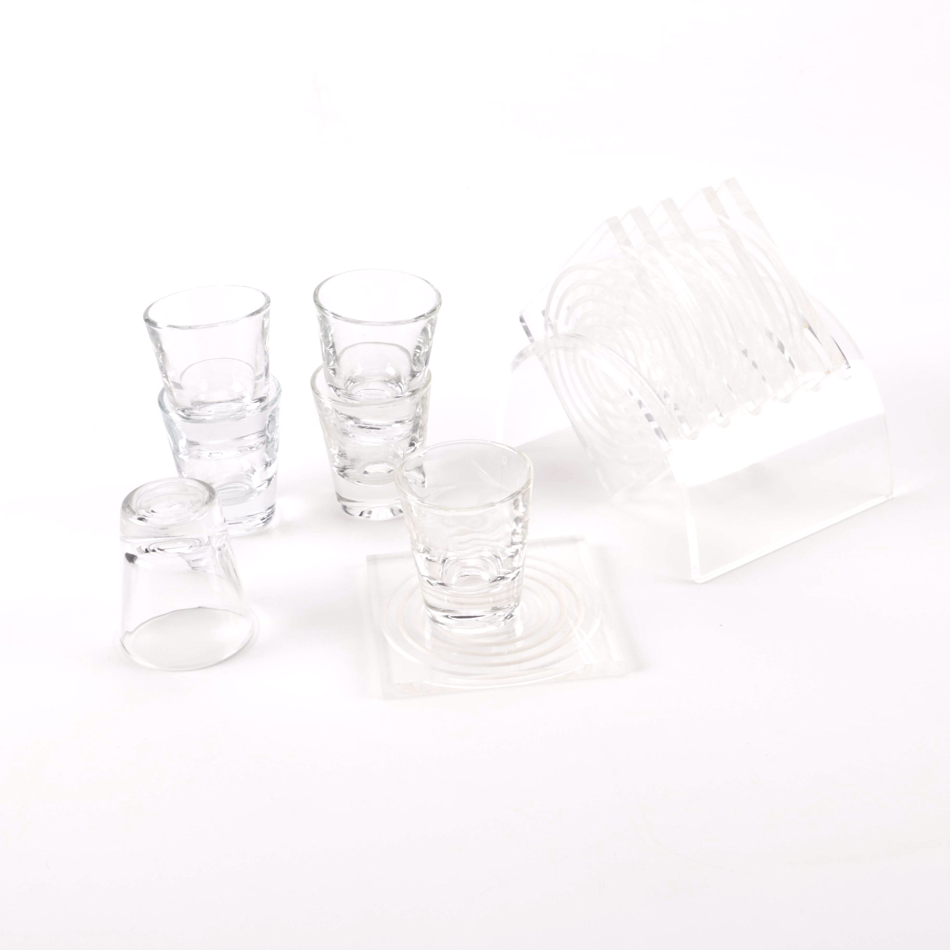 Crystal Shot Glasses and Plastic Coaster Set