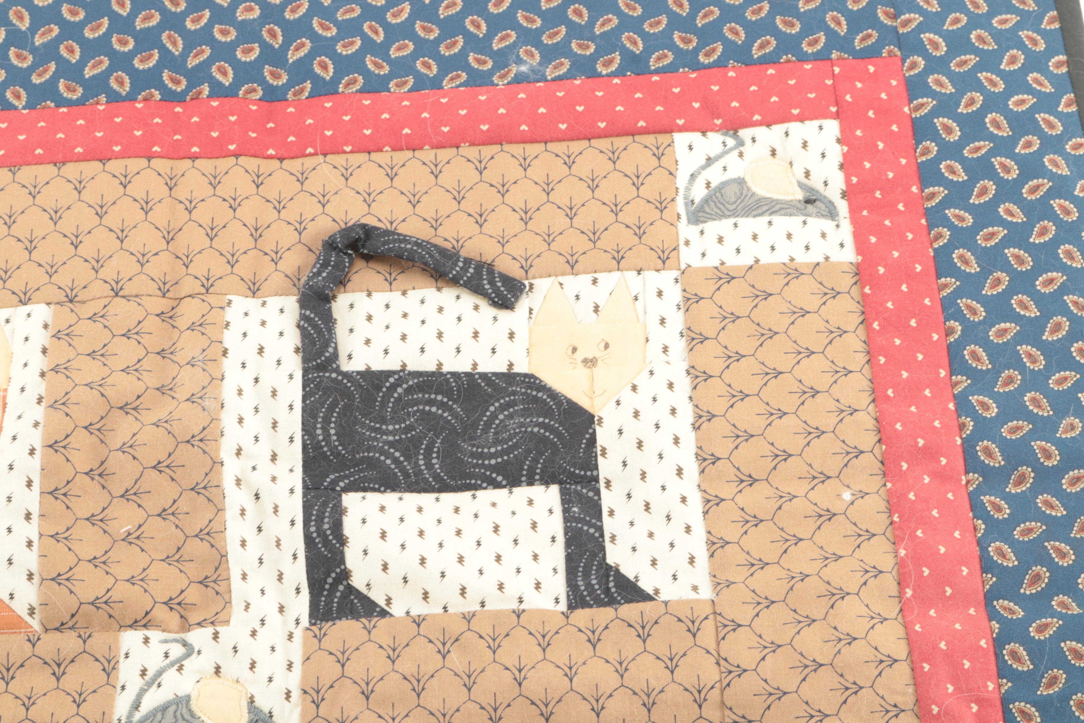 Handmade Cat-Themed Medallion Quilt
