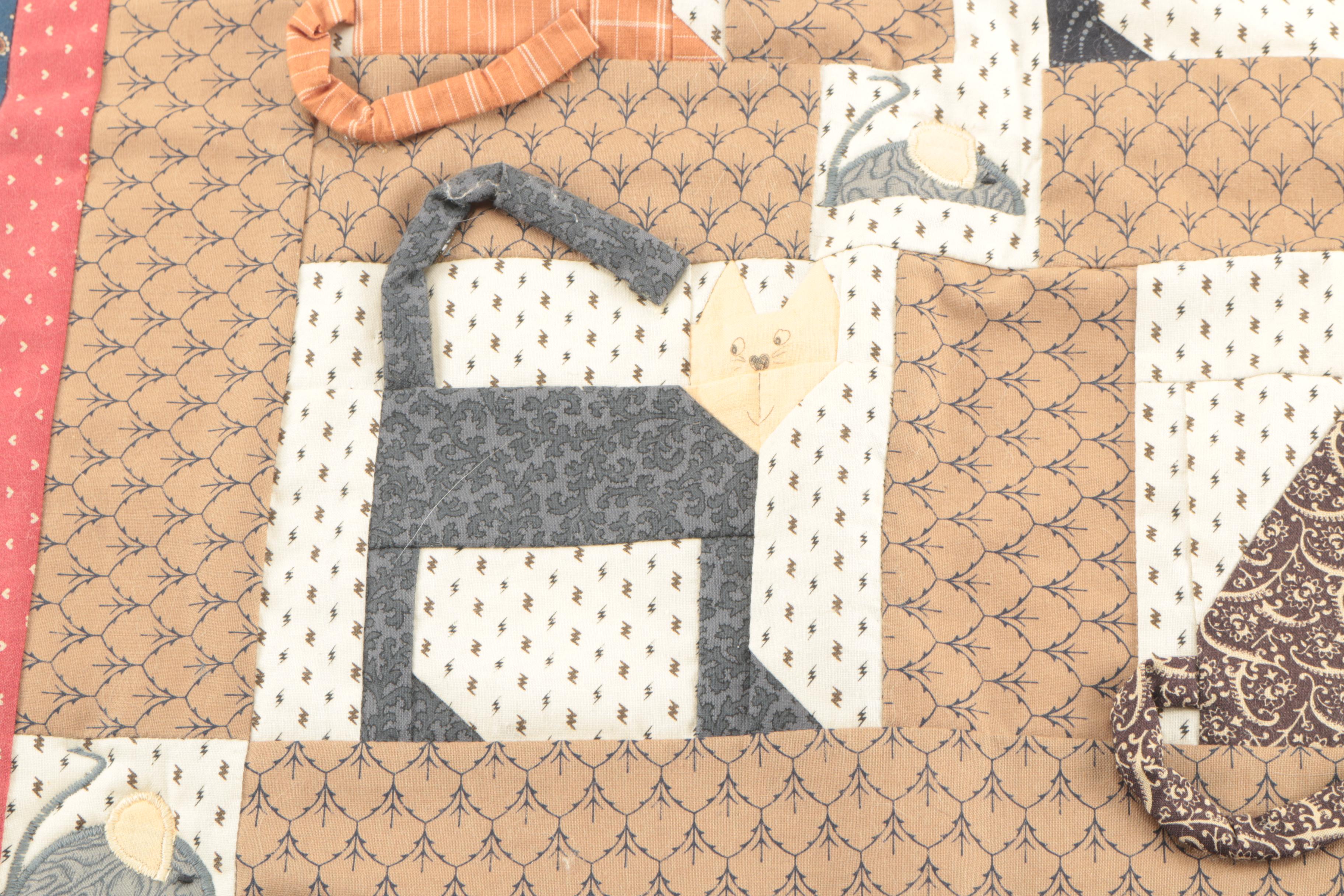 Handmade Cat-Themed Medallion Quilt
