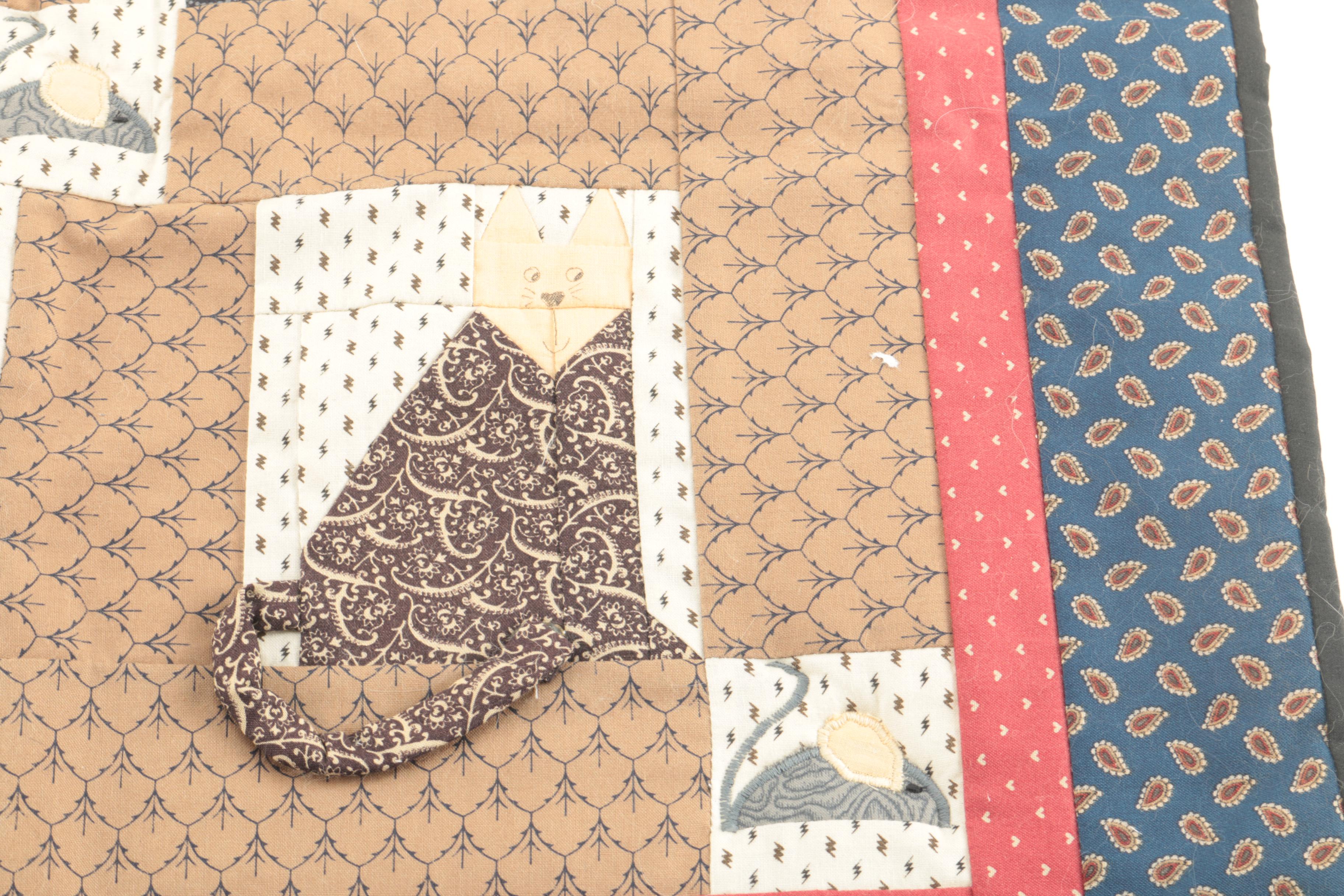 Handmade Cat-Themed Medallion Quilt