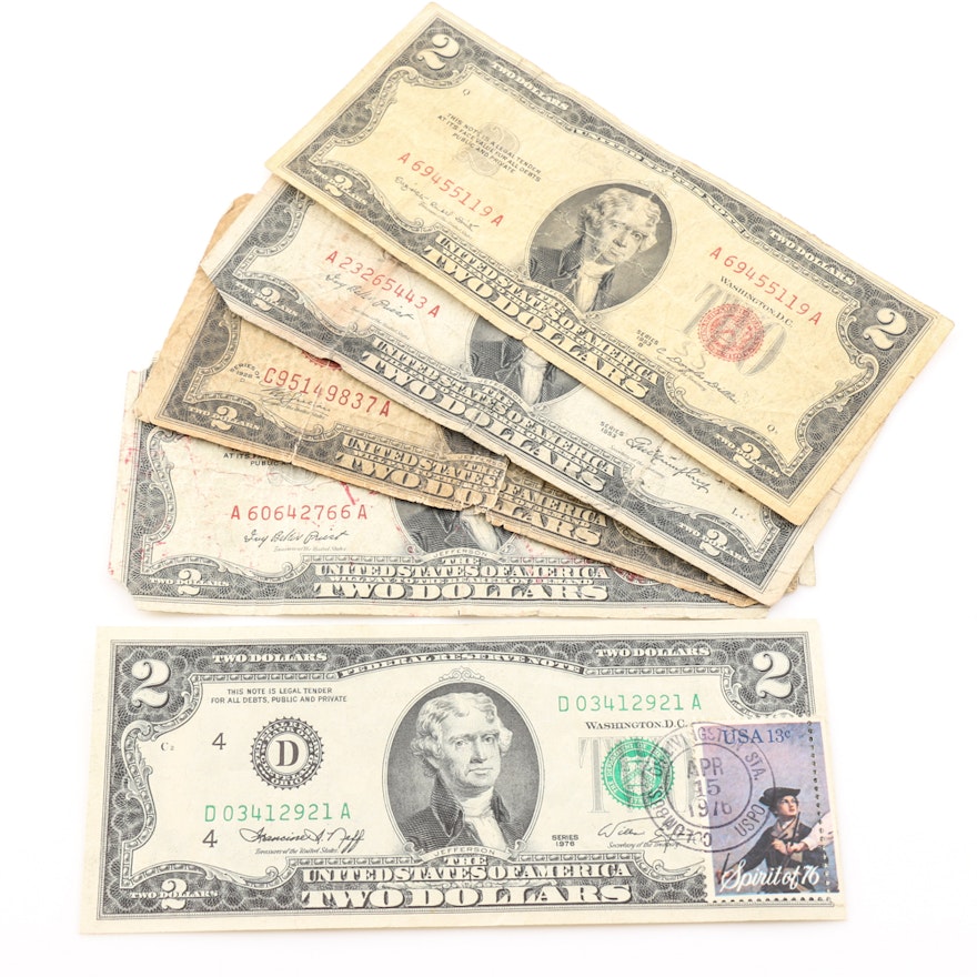 Group of Four $2 United States Currency Notes