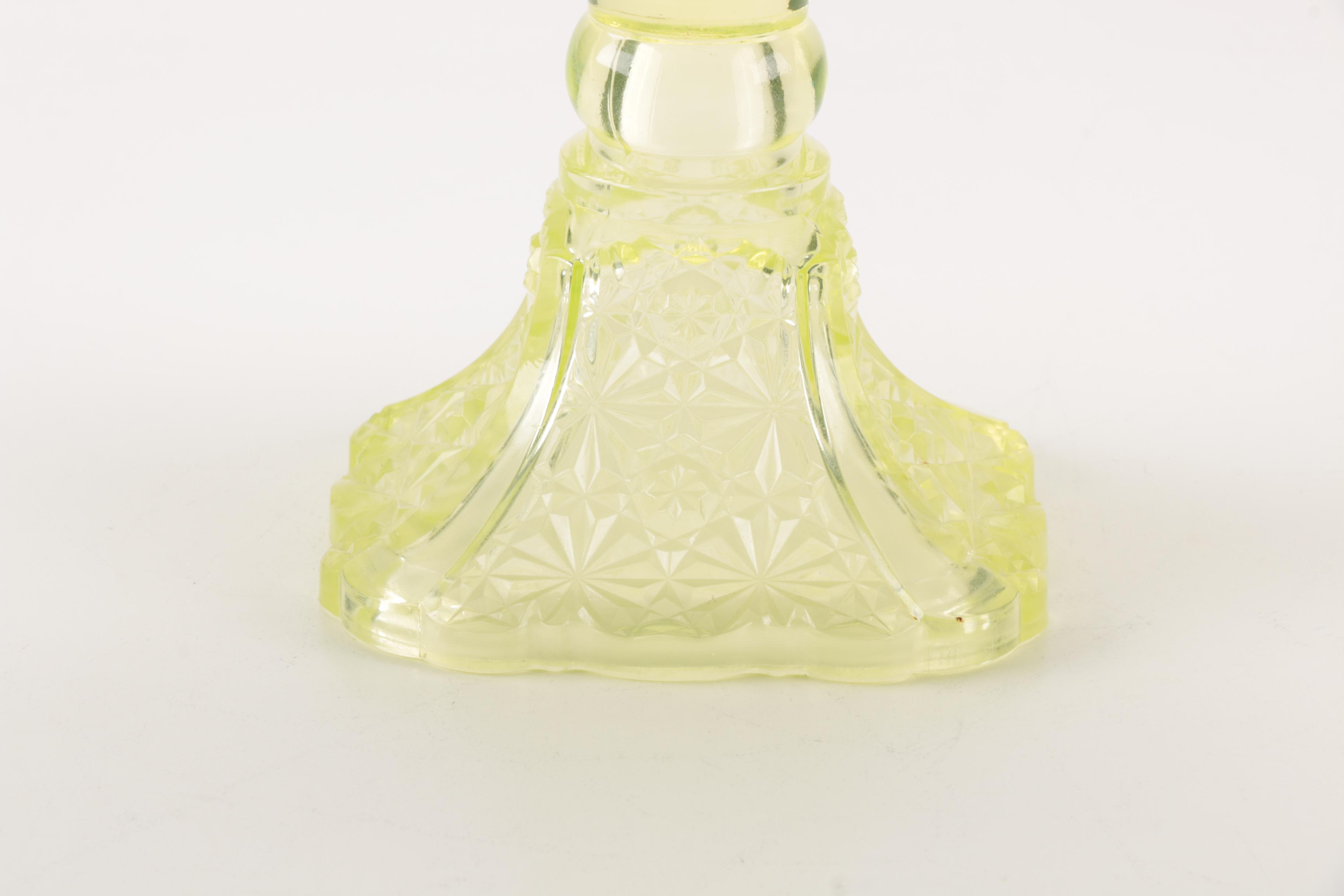 Vintage Green Vaseline Glass Lidded Compote