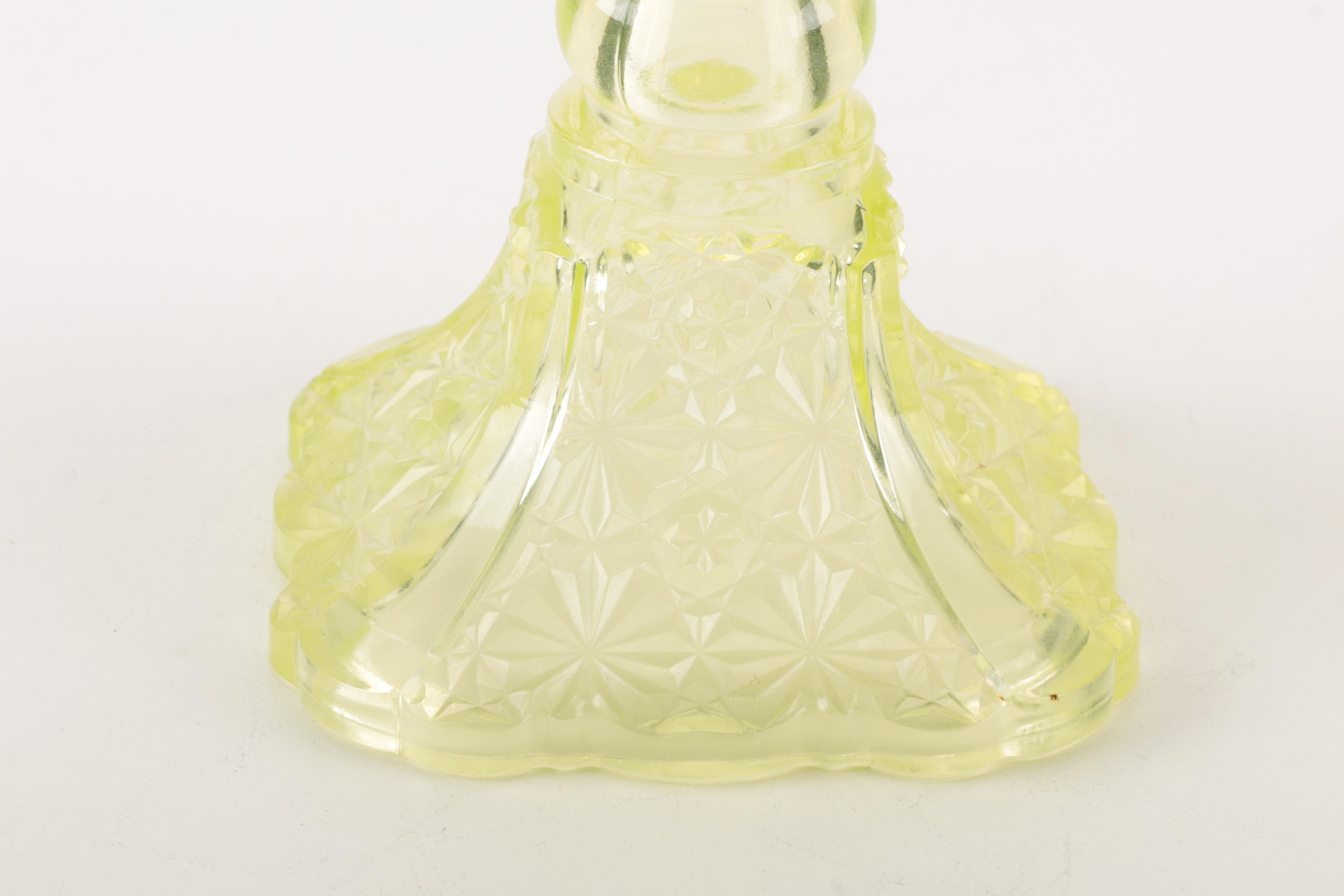 Vintage Green Vaseline Glass Lidded Compote