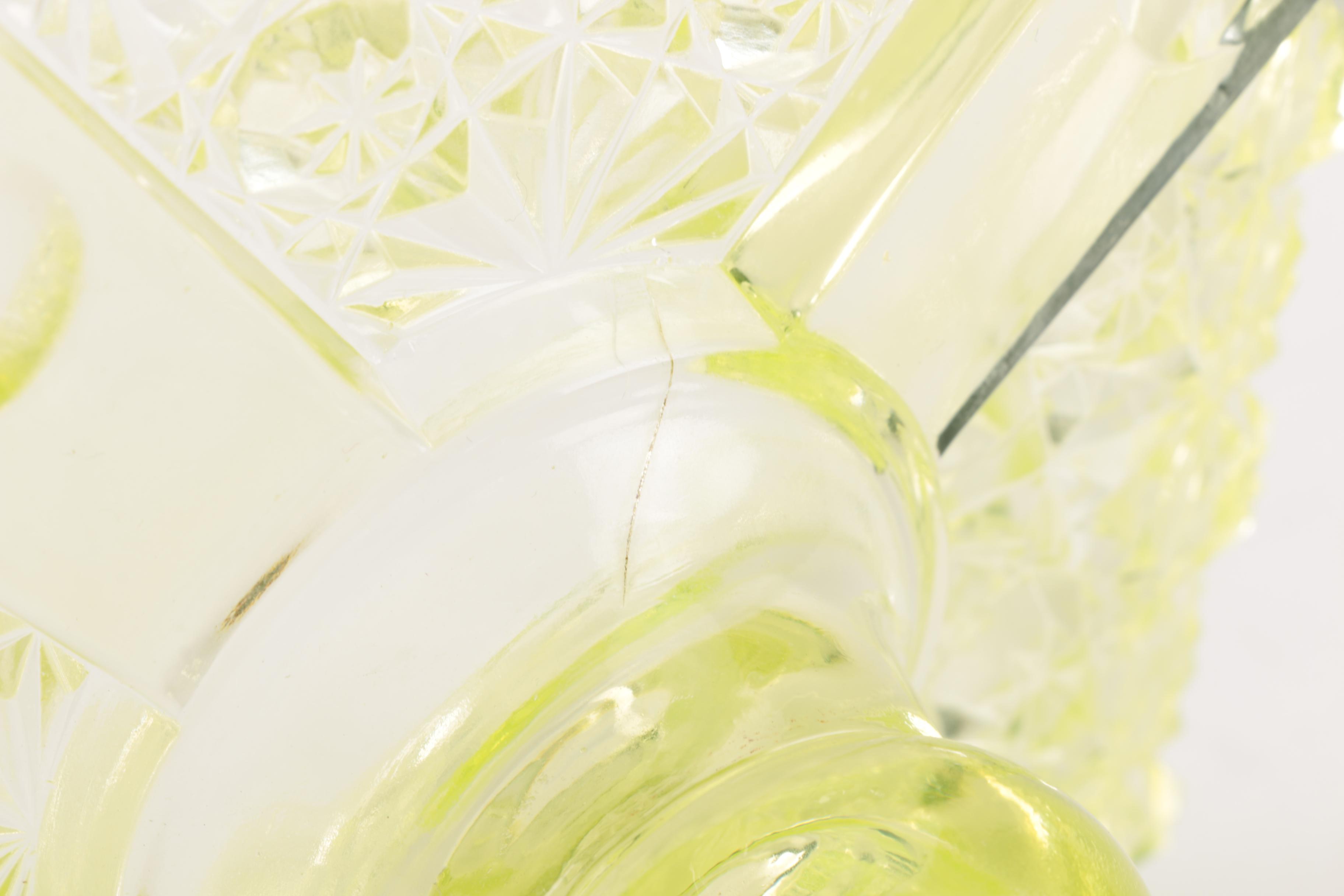 Vintage Green Vaseline Glass Lidded Compote