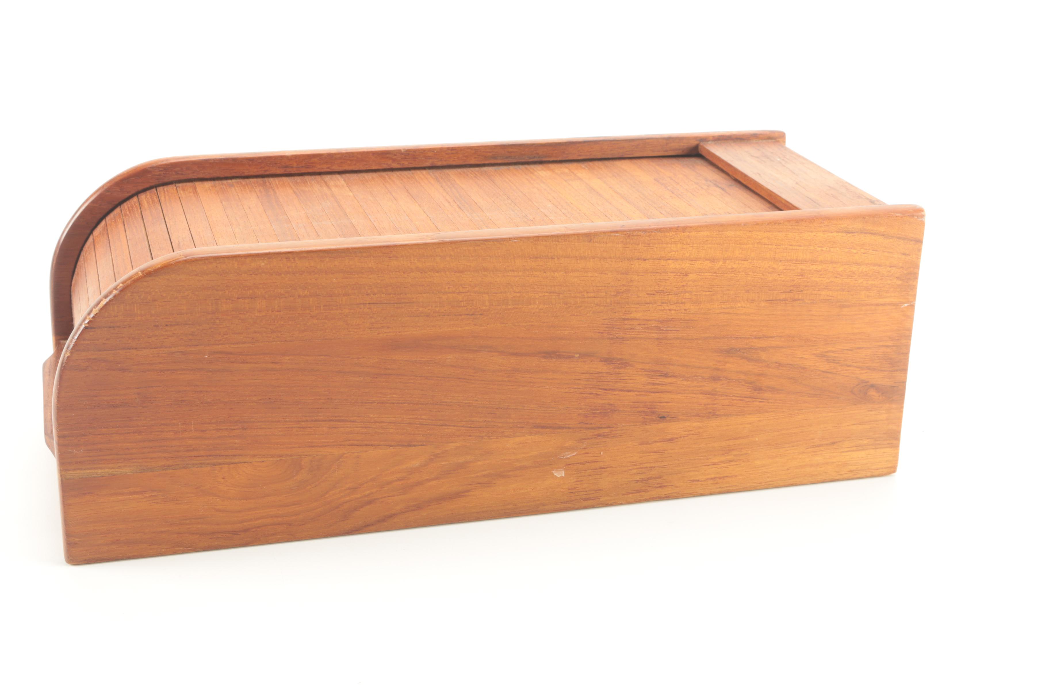 Vintage Teak Roll Top Storage Container by Kalmar
