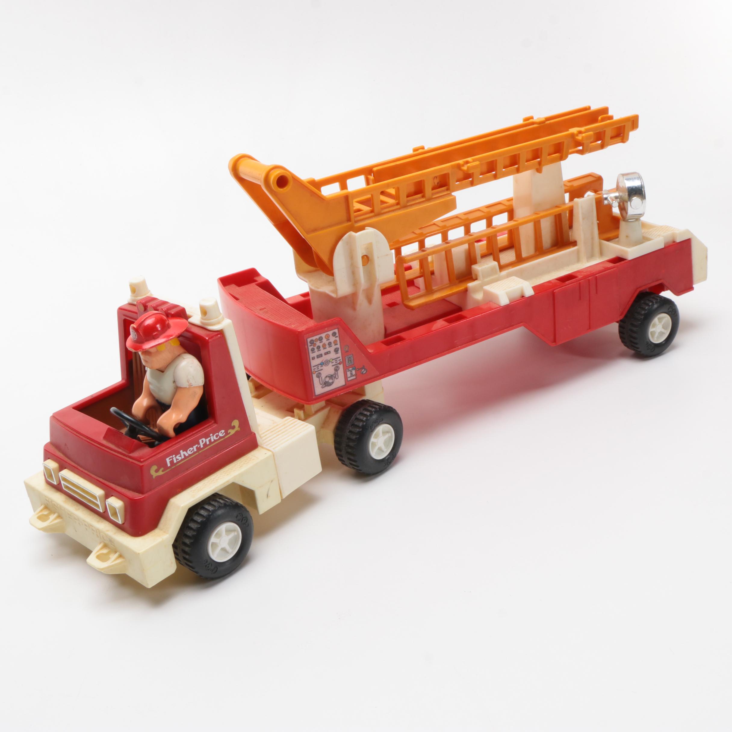 Vintage Fisher-Price Husky Helpers Fire Truck and Firefighter