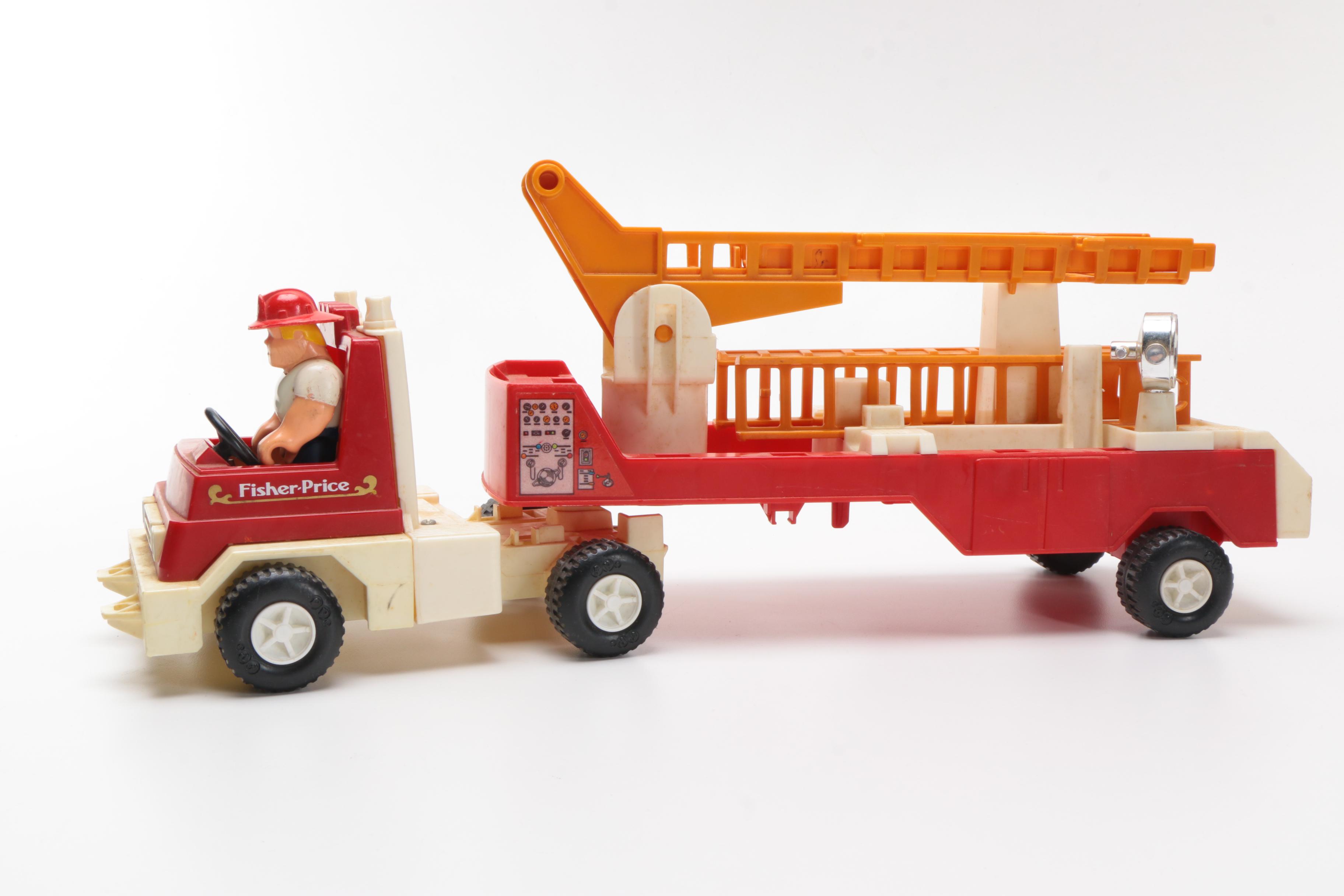 Vintage Fisher-Price Husky Helpers Fire Truck and Firefighter