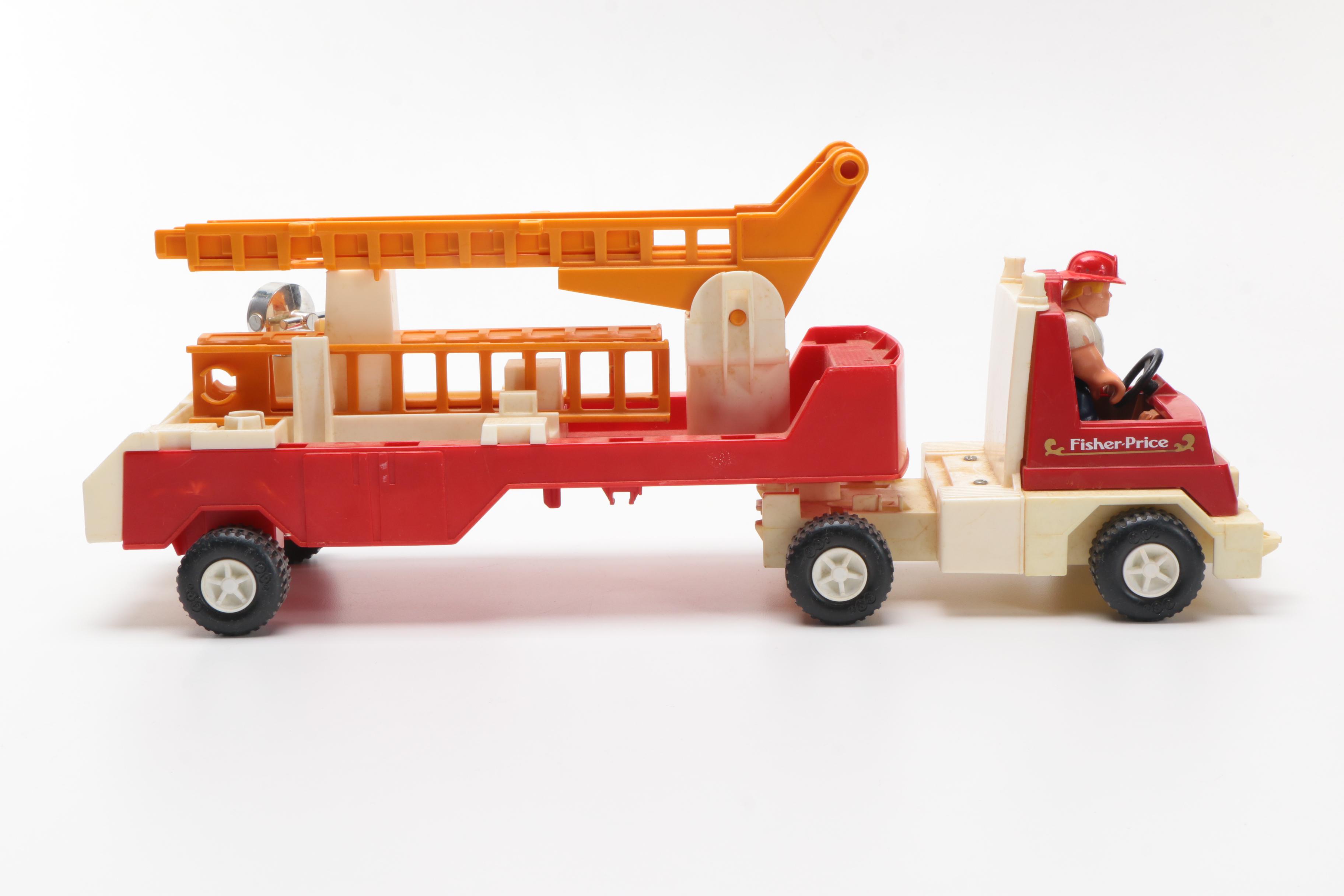 Vintage Fisher-Price Husky Helpers Fire Truck and Firefighter