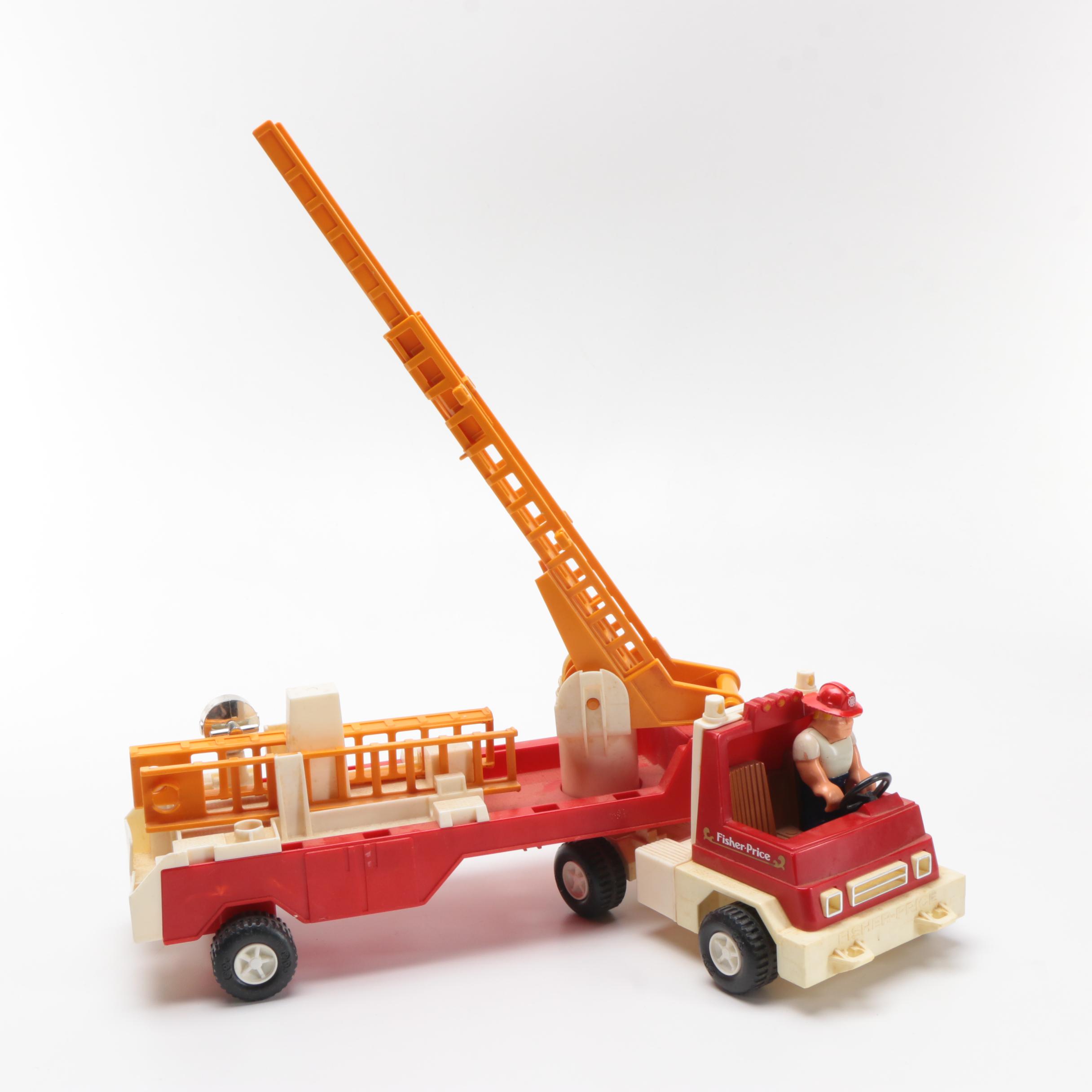 Vintage Fisher-Price Husky Helpers Fire Truck and Firefighter