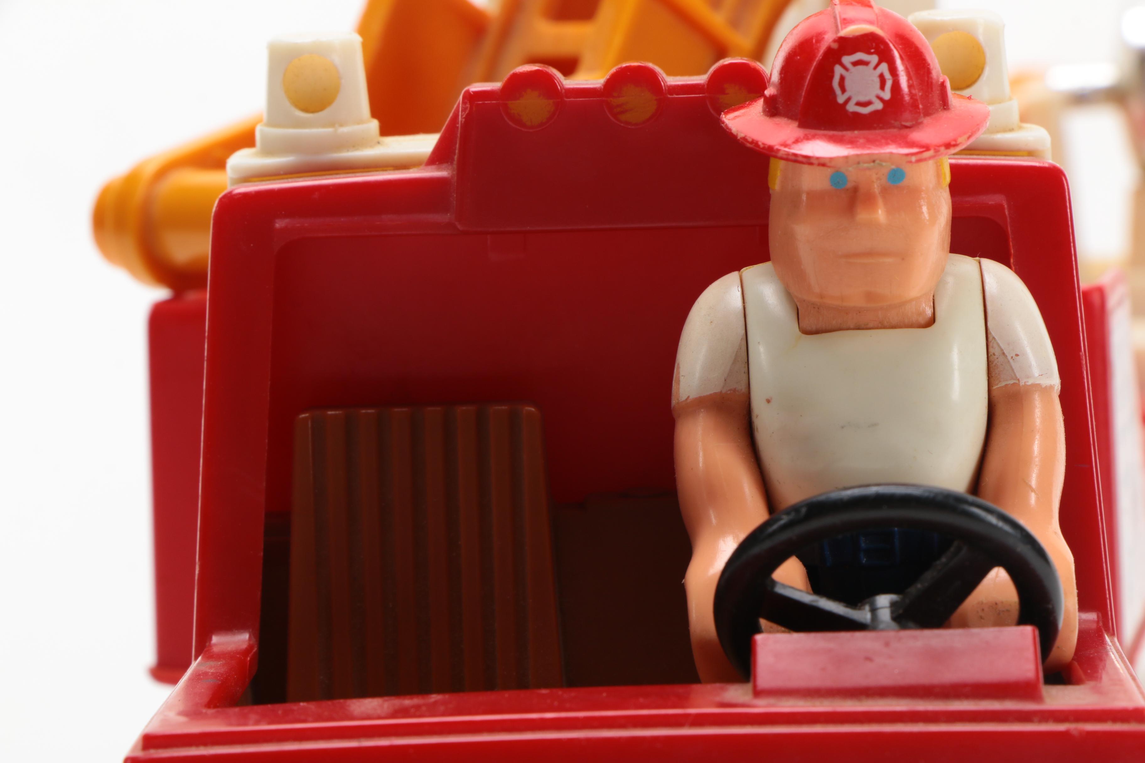 Vintage Fisher-Price Husky Helpers Fire Truck and Firefighter