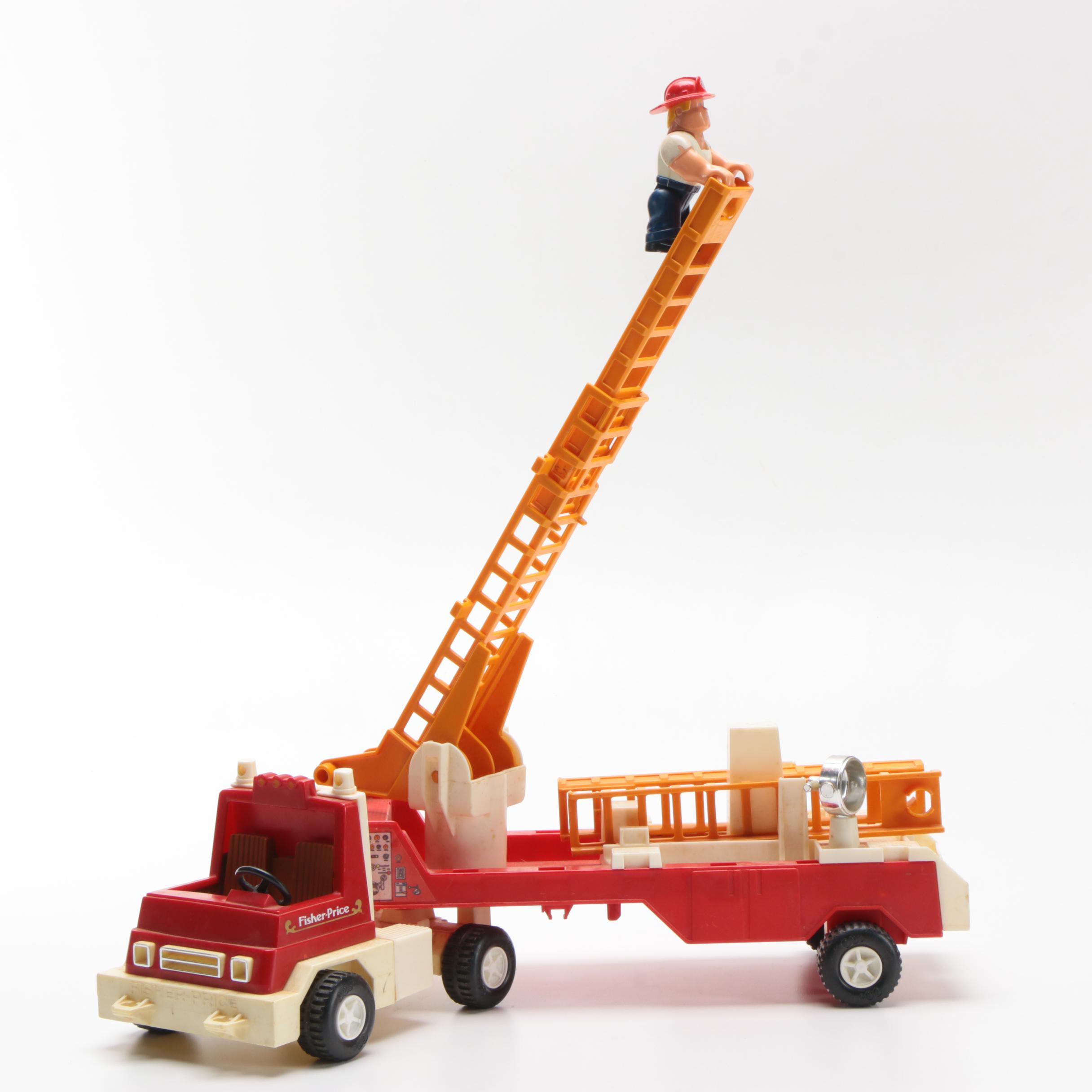 Vintage Fisher-Price Husky Helpers Fire Truck and Firefighter