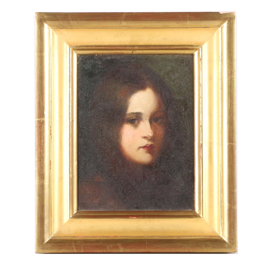 Oil Painting on Canvas Board Attributed to Charles W. Stetson "Portrait of a Young Girl"