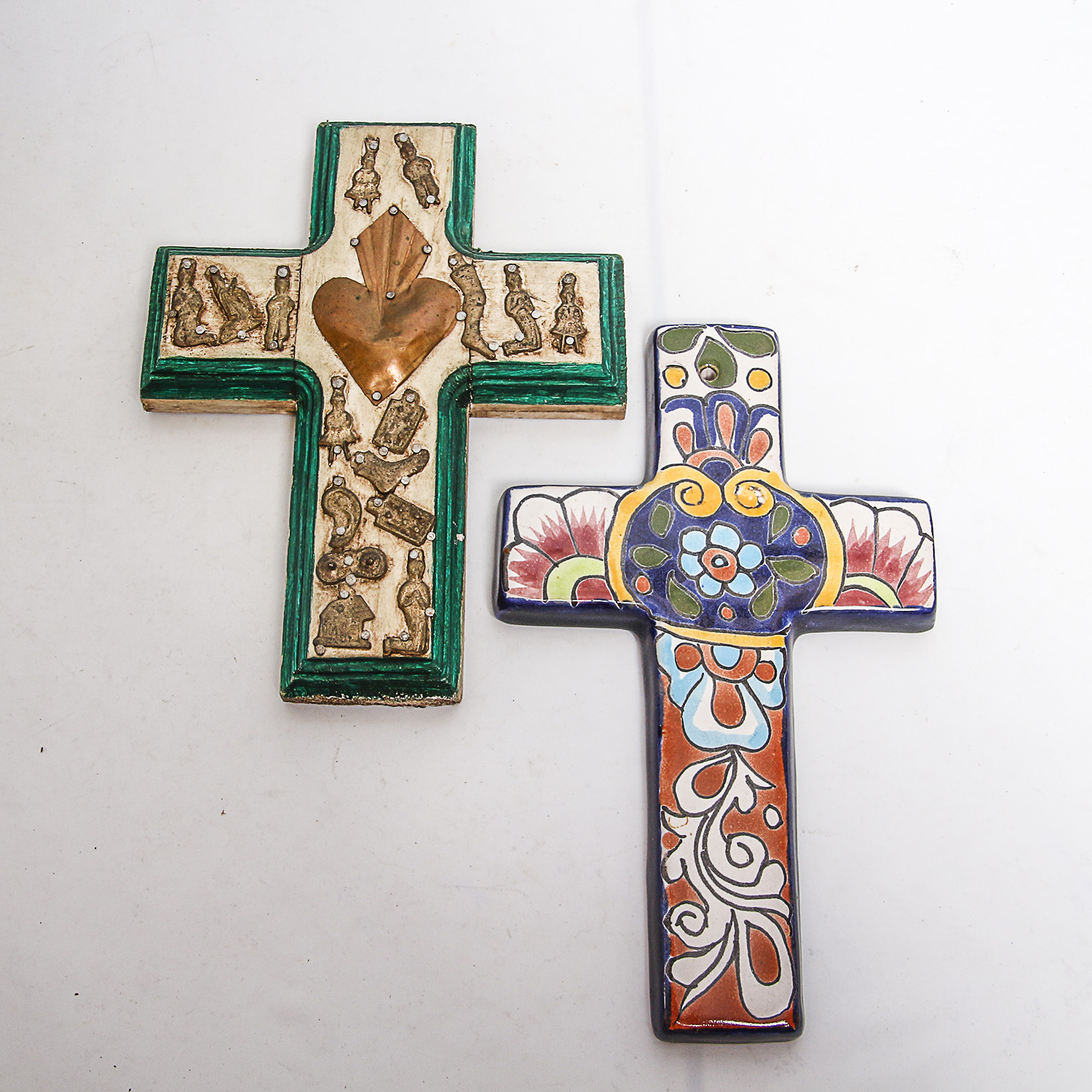 Collection of Vintage Wooden, Metal and Ceramic Folk Art Crosses
