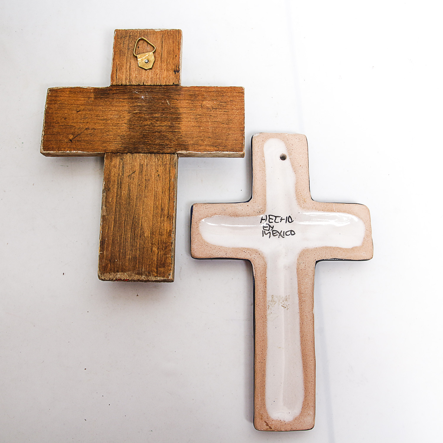Collection of Vintage Wooden, Metal and Ceramic Folk Art Crosses