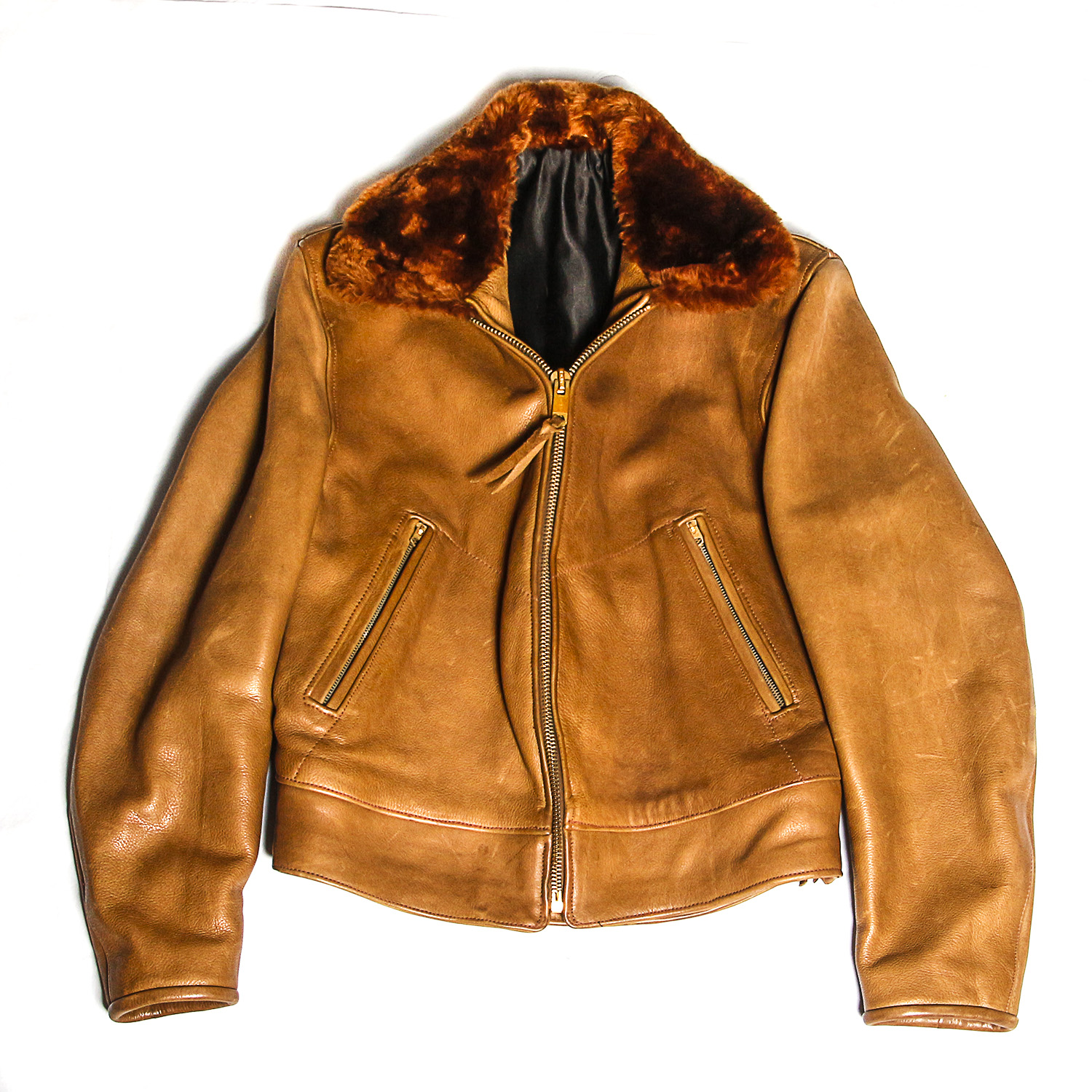 Vintage Saddle Brown Men's Leather Jacket with Fur Collar