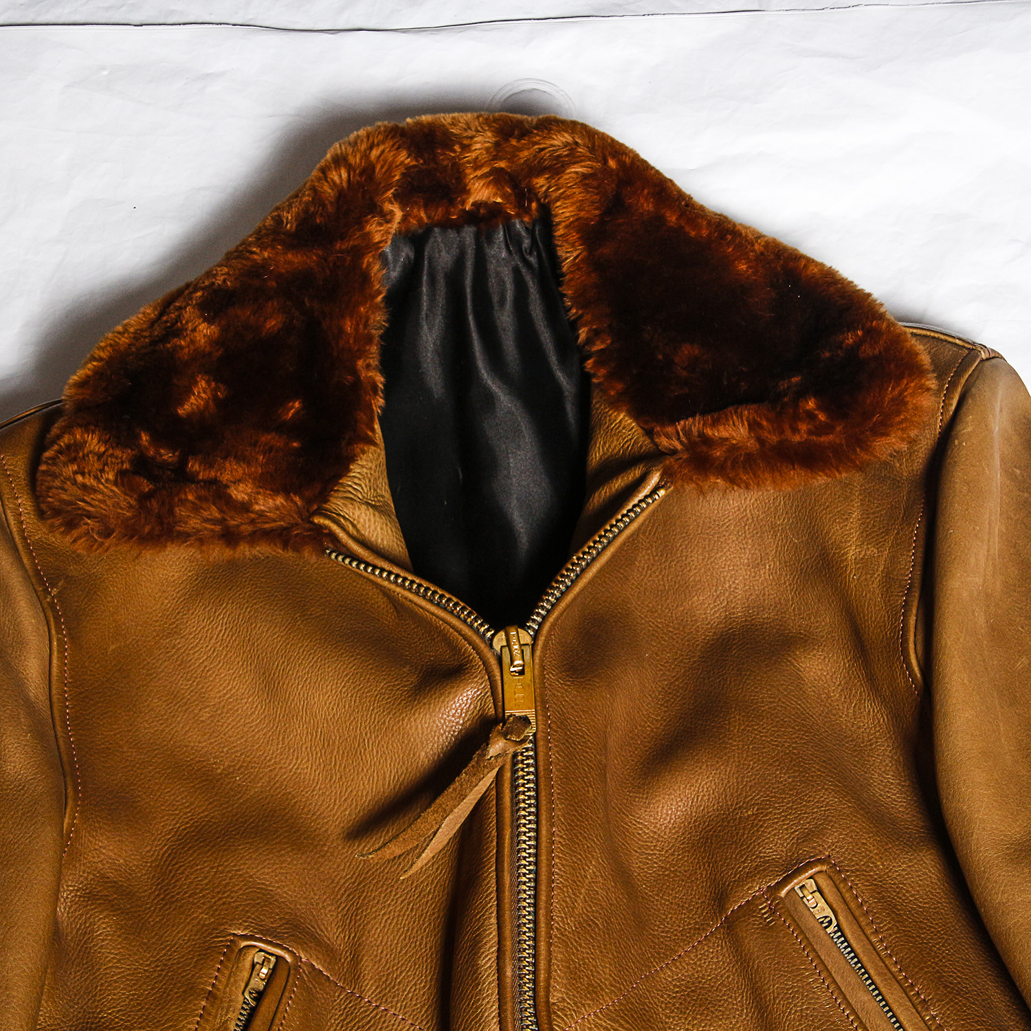 Vintage Saddle Brown Men's Leather Jacket with Fur Collar