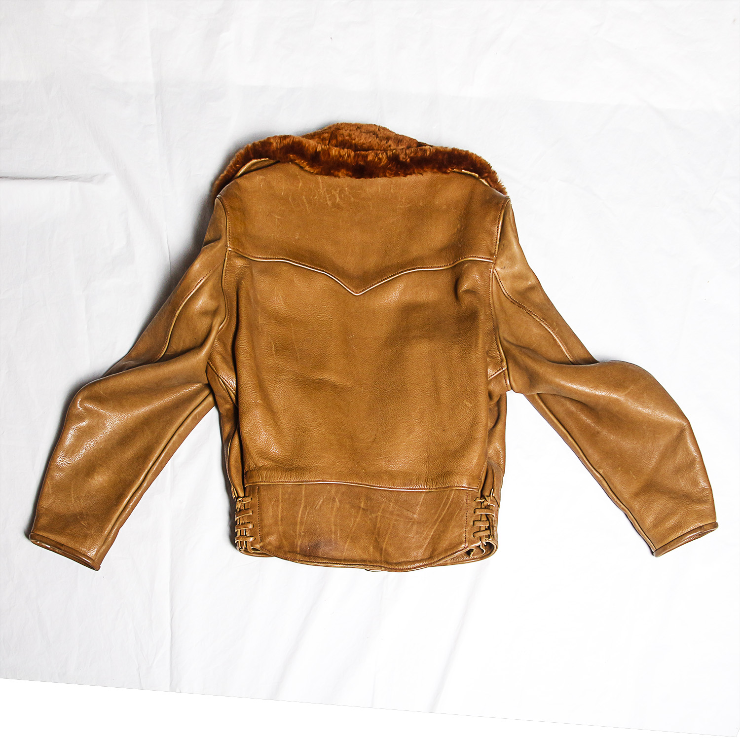 Vintage Saddle Brown Men's Leather Jacket with Fur Collar