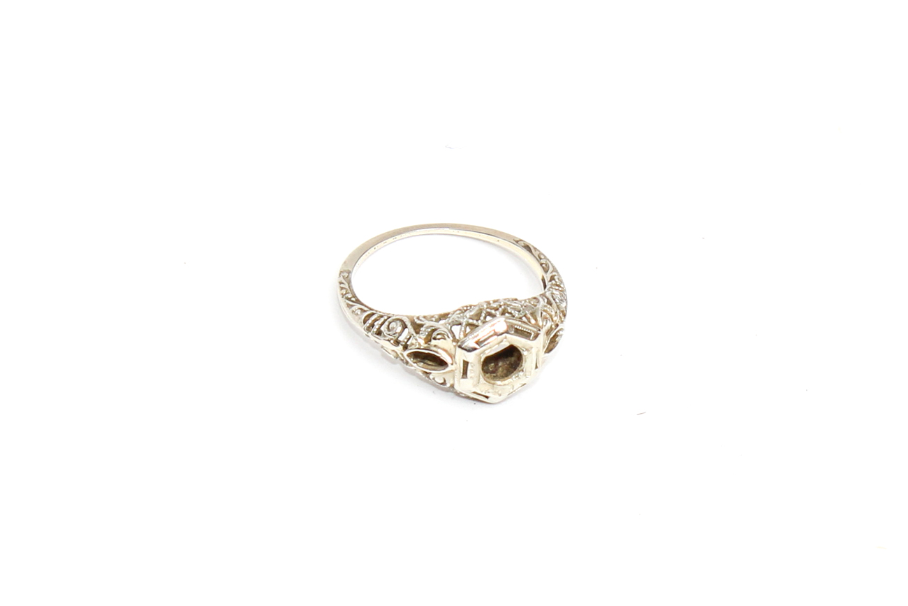 Edwardian 18K White Gold Engagement Ring Setting