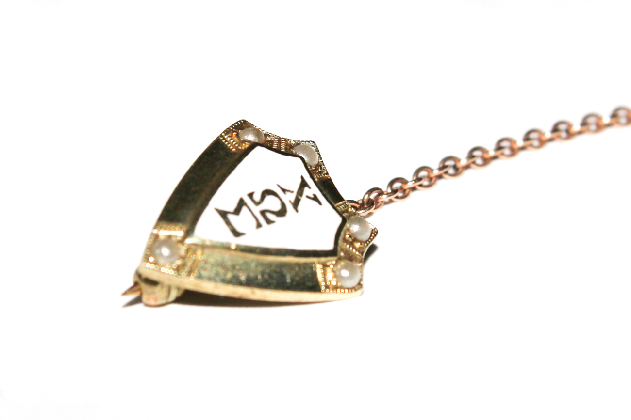 14K Gold and White Enamel Fraternity Lapel Pin