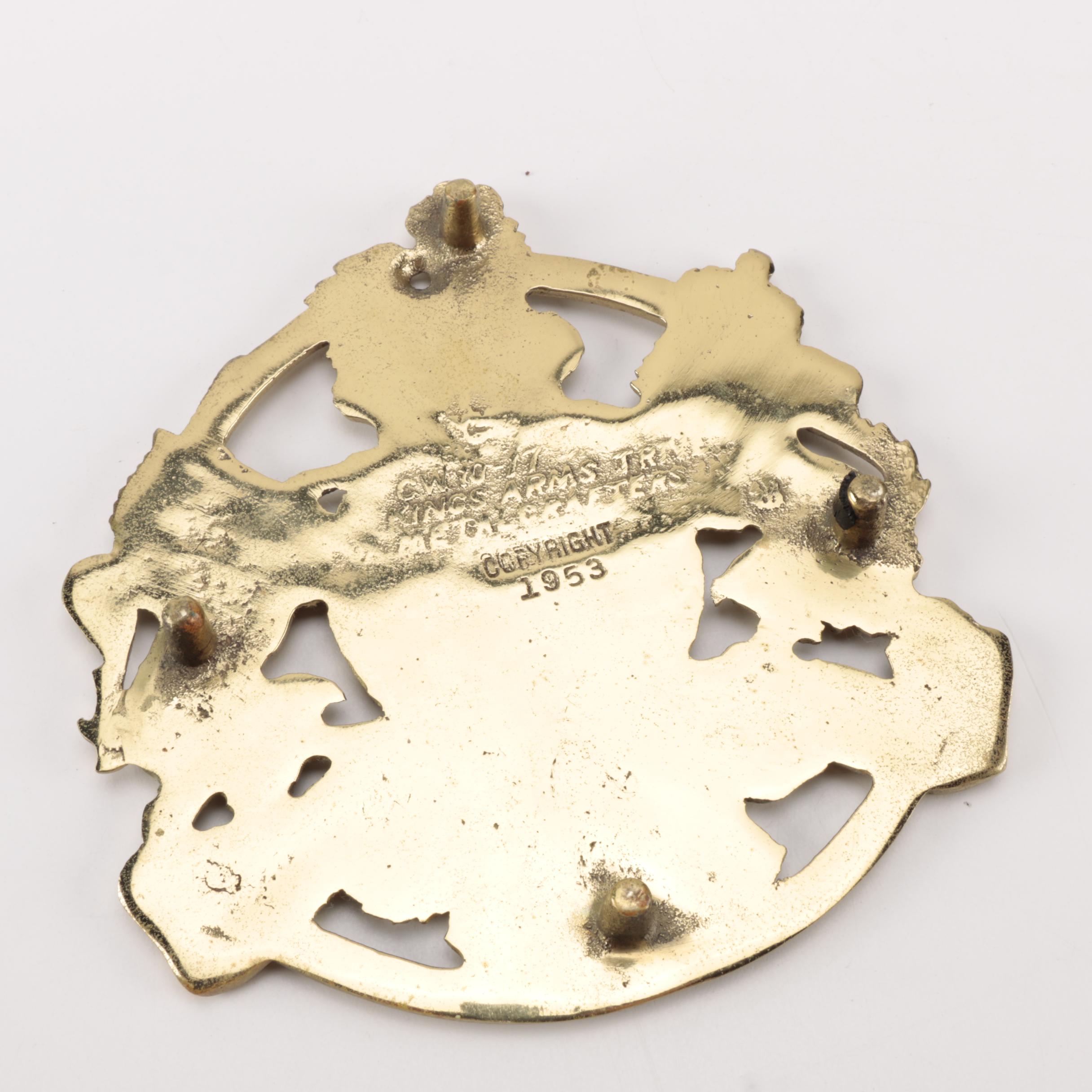 Copyright 1953 Brass Kings Arms Trivet