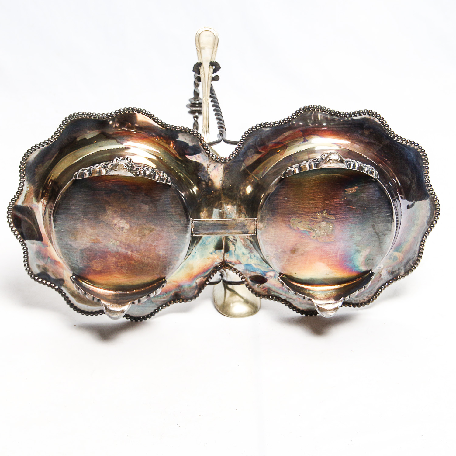 Plated Forbes Silver Co. Caddy with Latticino Glass Bowls