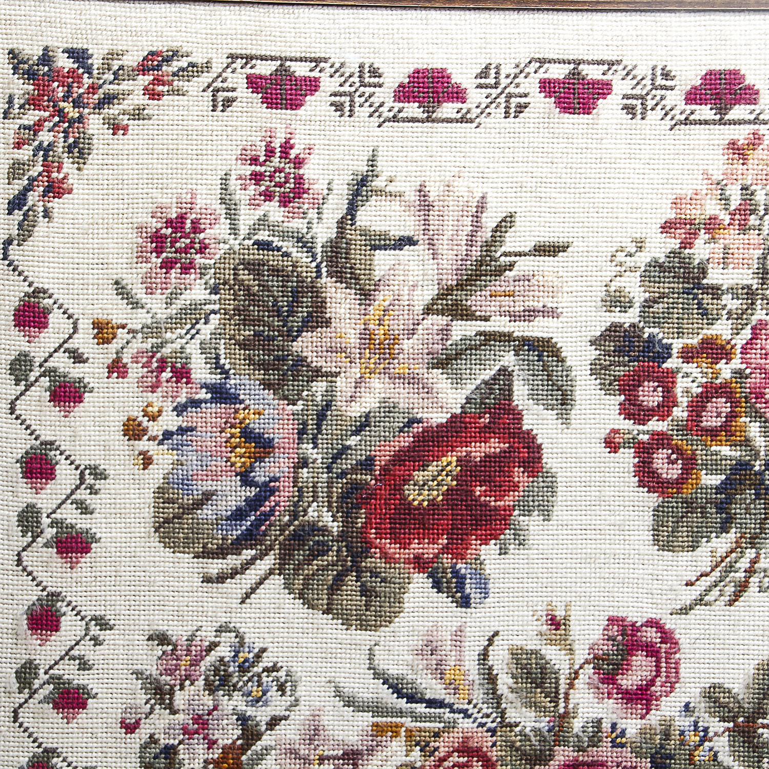 Large Vintage Framed Needlepoint Embroidery