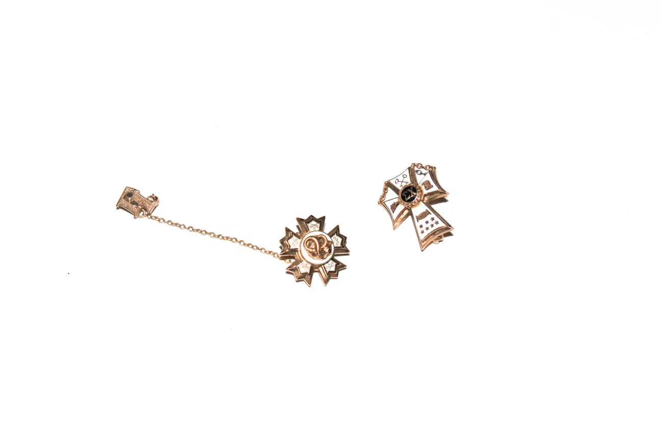 Pair of 10K Gold Fraternal Order Pinbacks