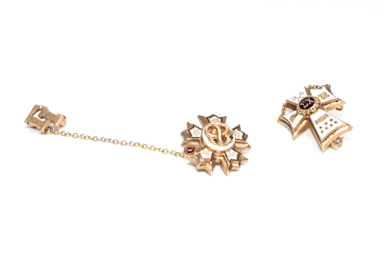 Pair of 10K Gold Fraternal Order Pinbacks
