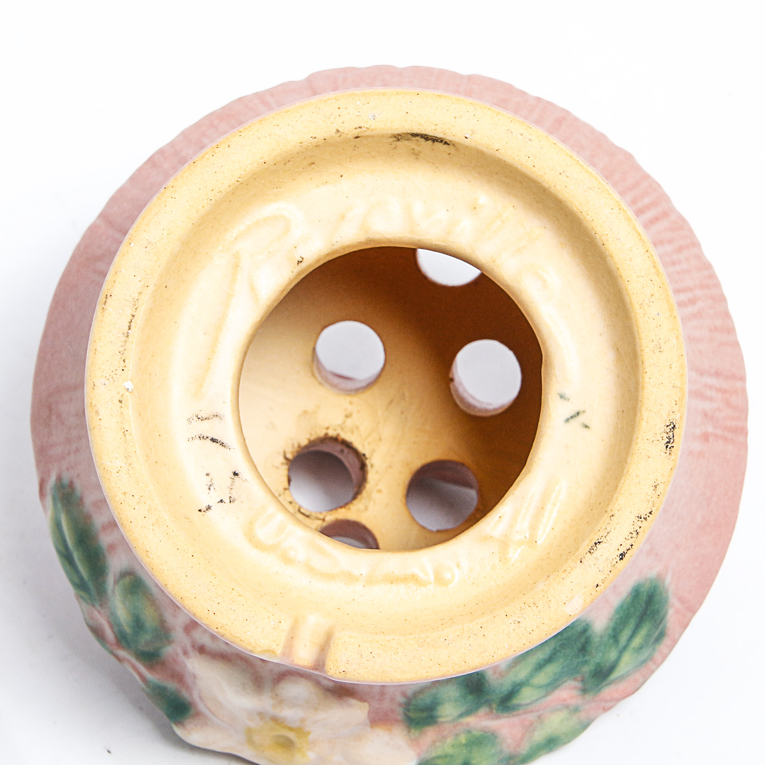 Roseville "White Rose" Pink Flower Frog