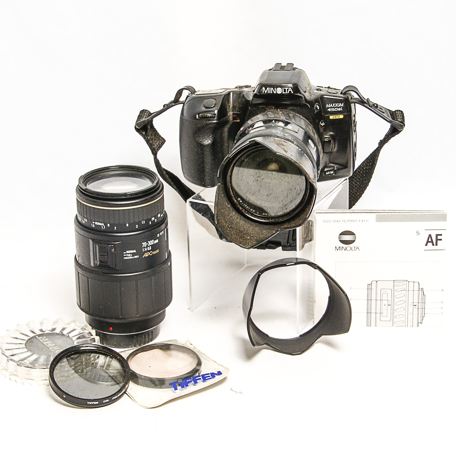 Minolta Film Camera with Zoom Lens and Accessories