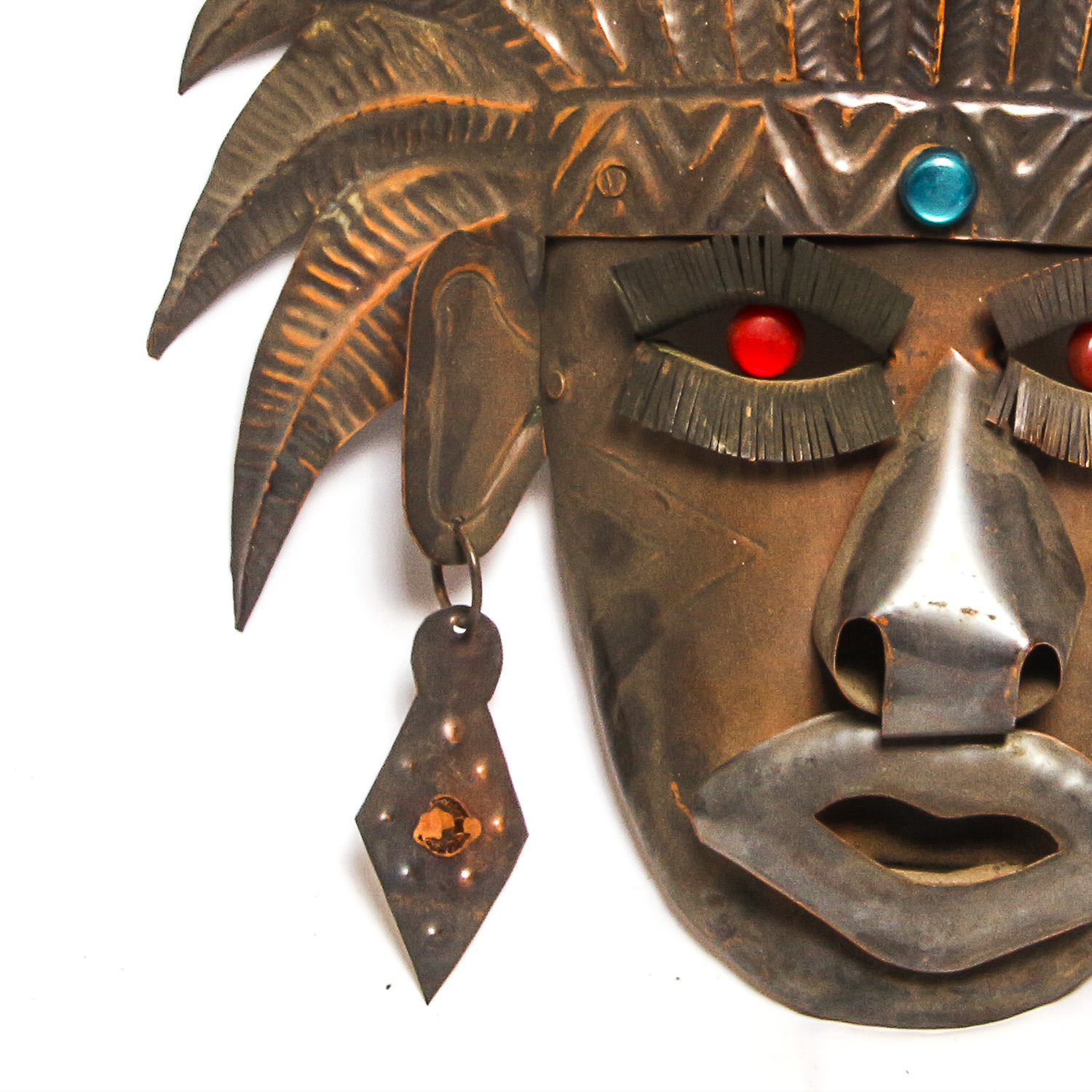Mexican Folk Art Copper Metal Mask