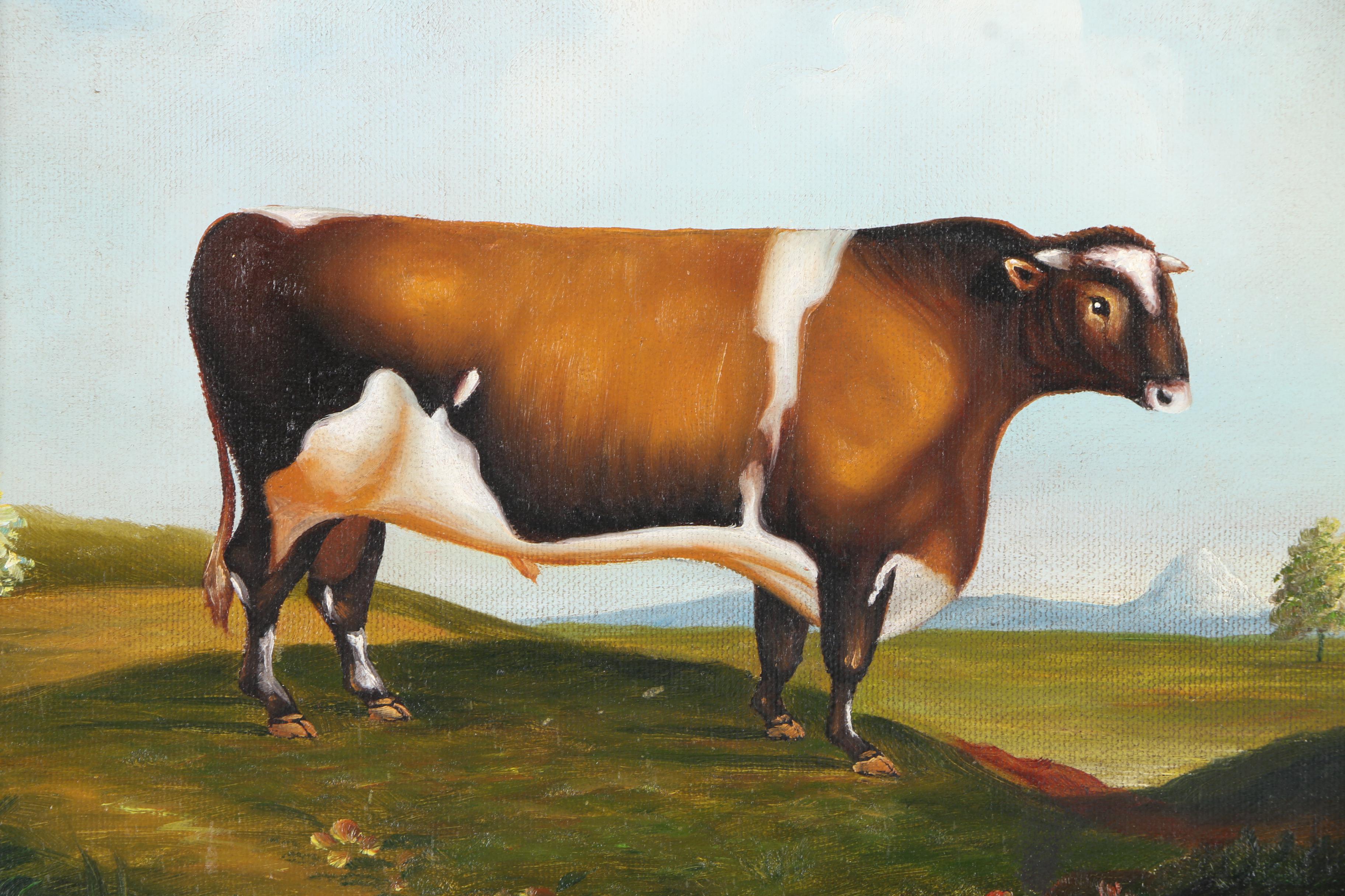 Oil on Canvas Painting of Cow in the Style of Van Webber