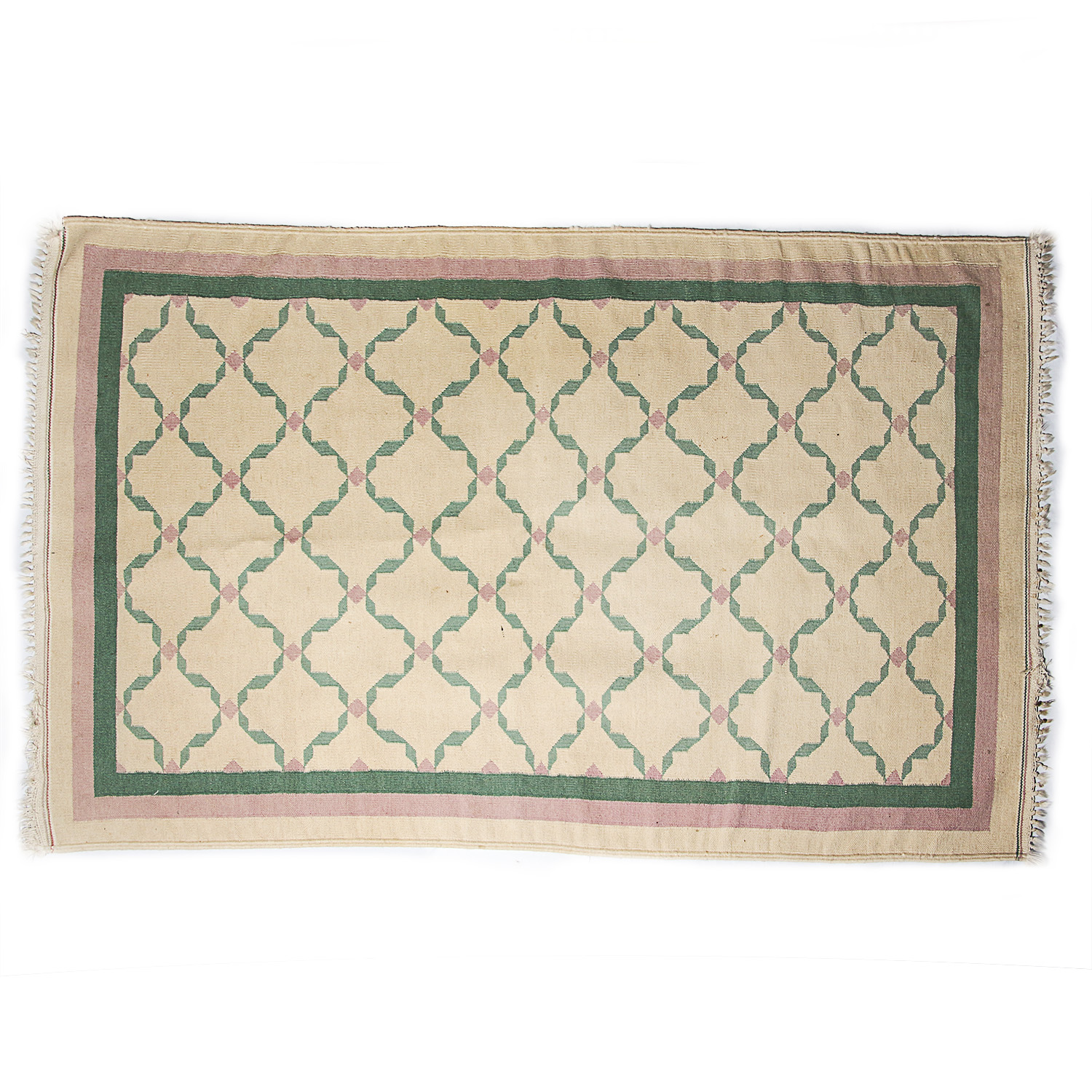 Handwoven Southwestern Wool Area Rug in Cream, Pink and Turquoise