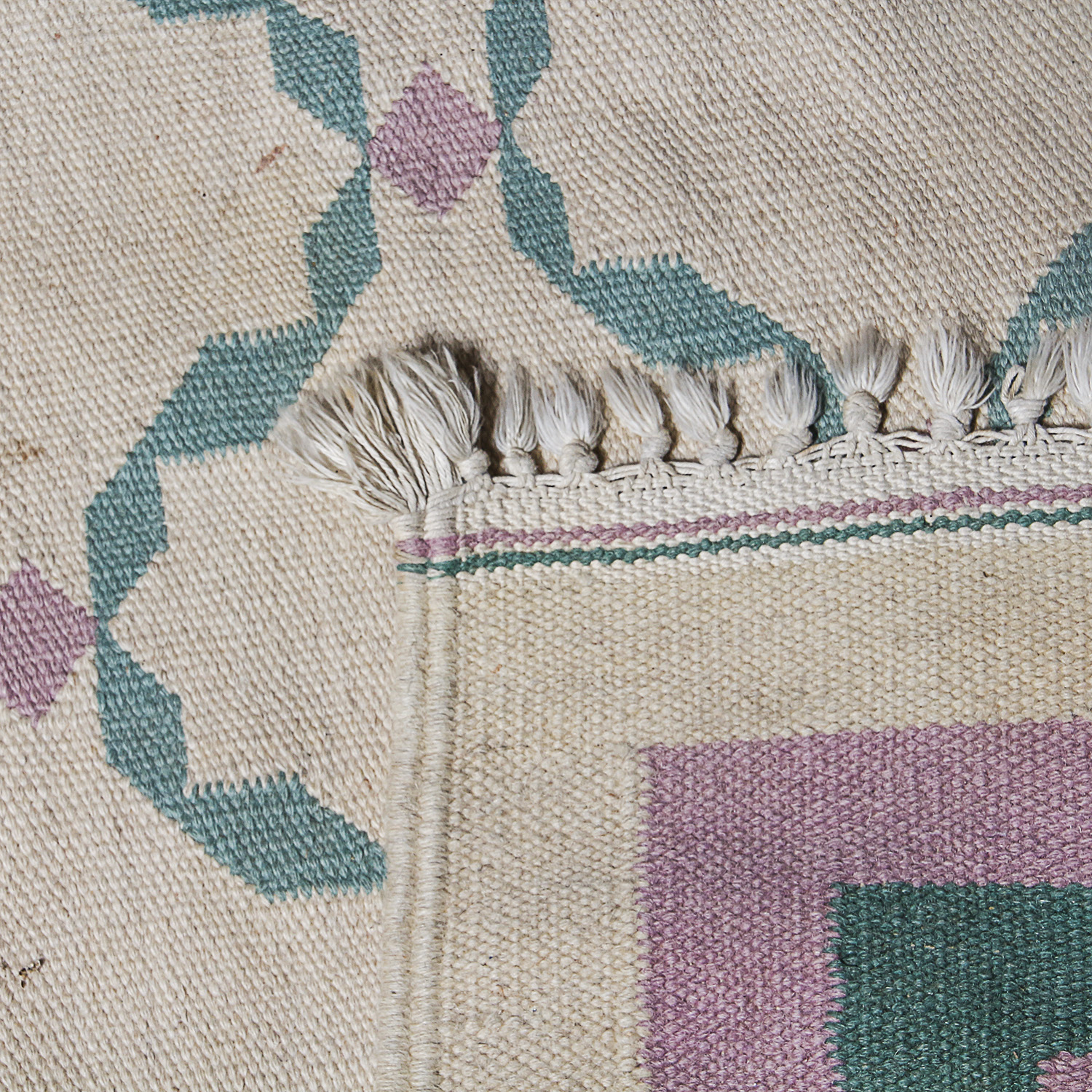 Handwoven Southwestern Wool Area Rug in Cream, Pink and Turquoise