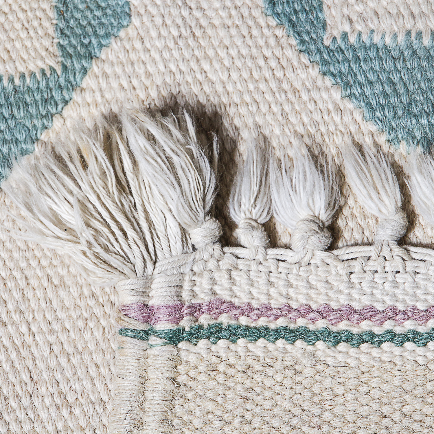 Handwoven Southwestern Wool Area Rug in Cream, Pink and Turquoise