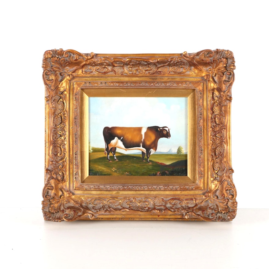 Oil on Canvas Painting of Cow in the Style of Van Webber