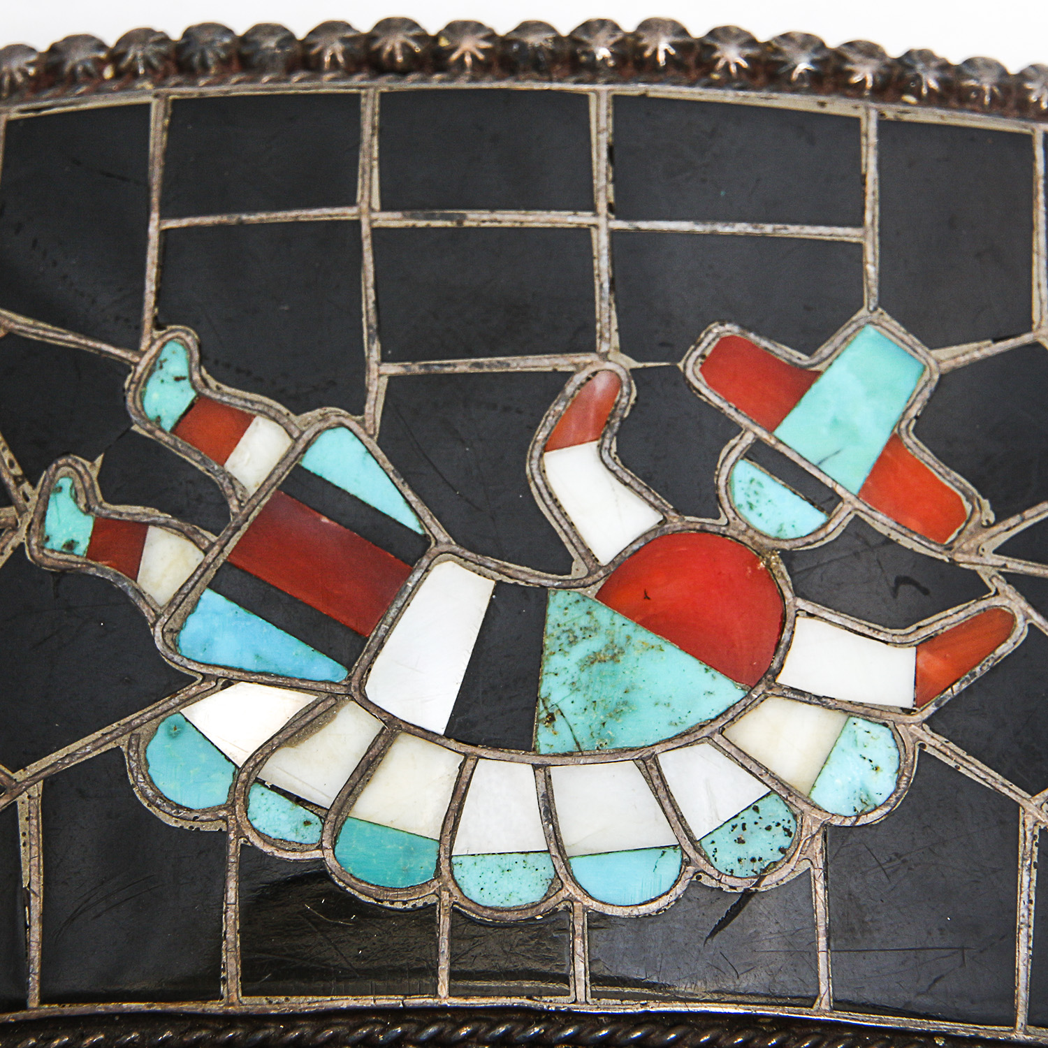 Sterling Silver Mosaic Gemstone Inlay Rainbow Kachina Belt Buckle