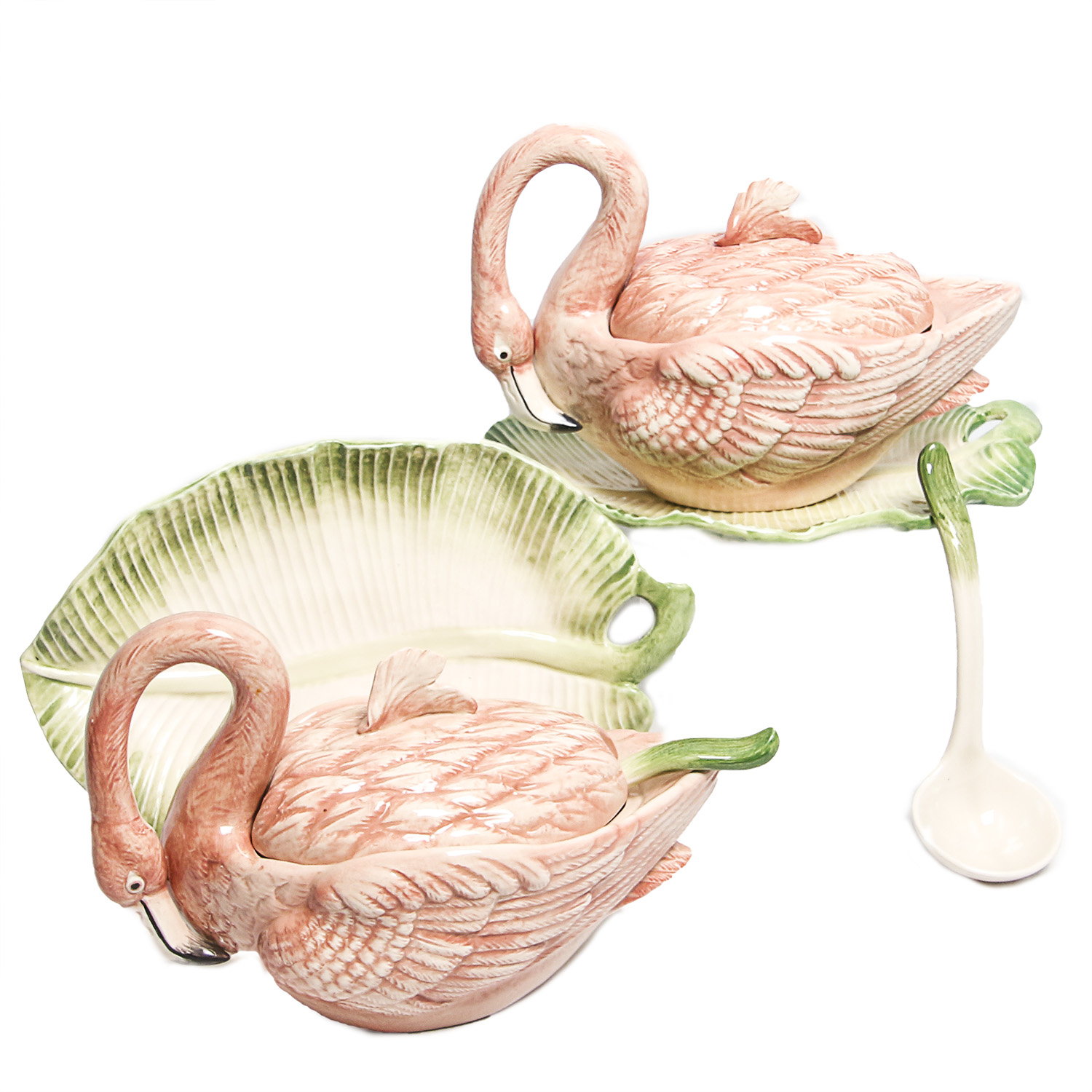 Pair of Fitz and Floyd Pink Flamingo Serving Vessels