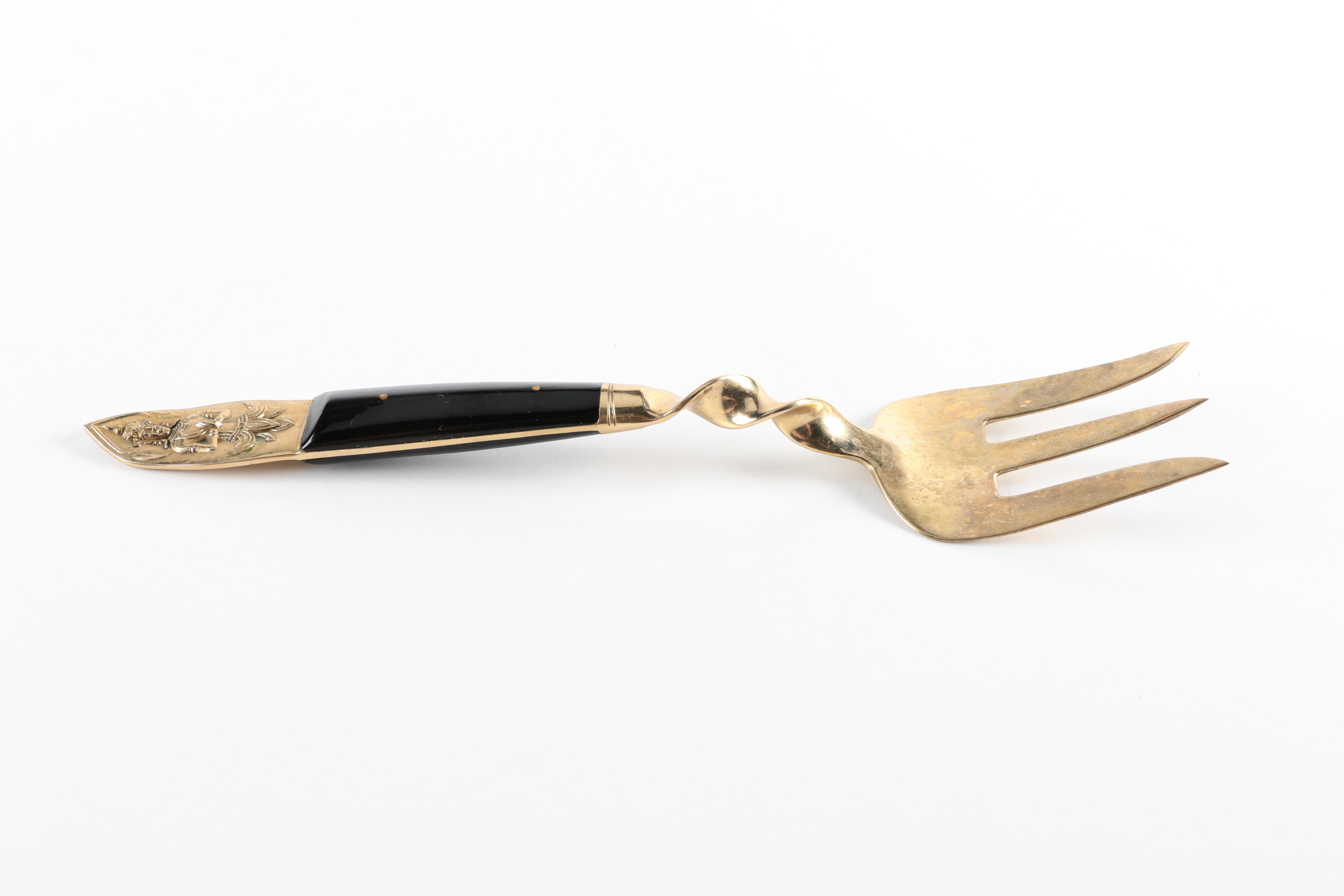 Mid-Century Thai Bronzeware Serving Utensils in a Presentation Case