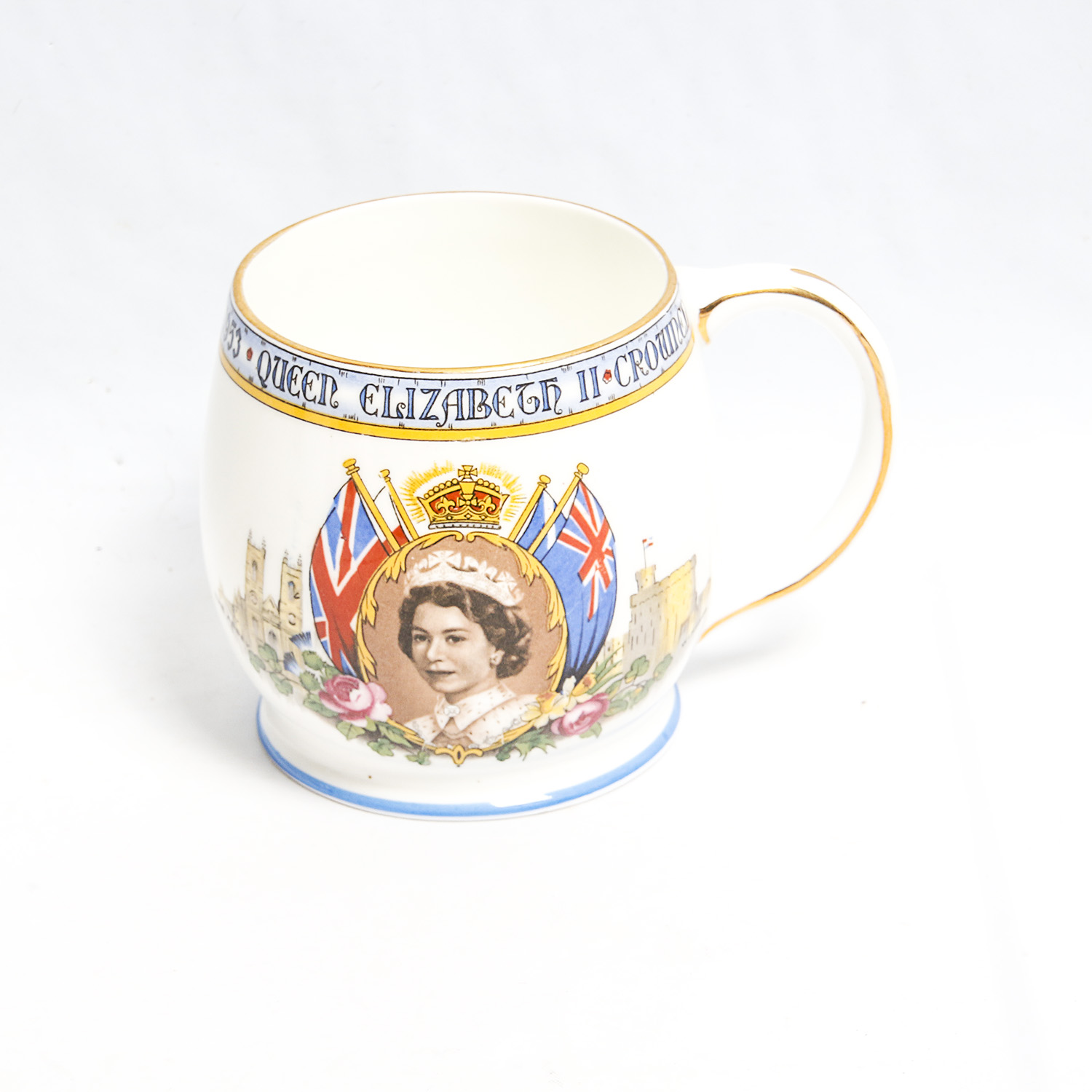 Antique Moustache Mug and Aynsley 1953 Queen Elizabeth II Mug